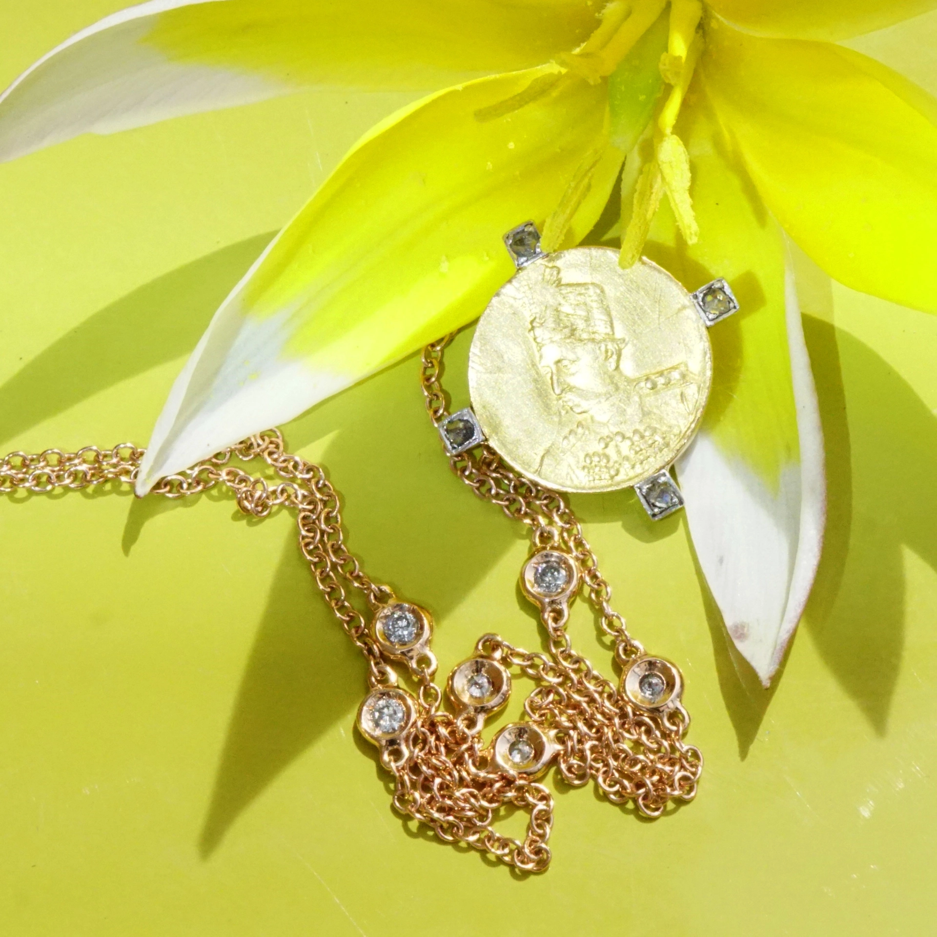 Münz Diamant Anhänger 916er 750er Rosegold wohl Persien Mozaffar Shah 1853-1907