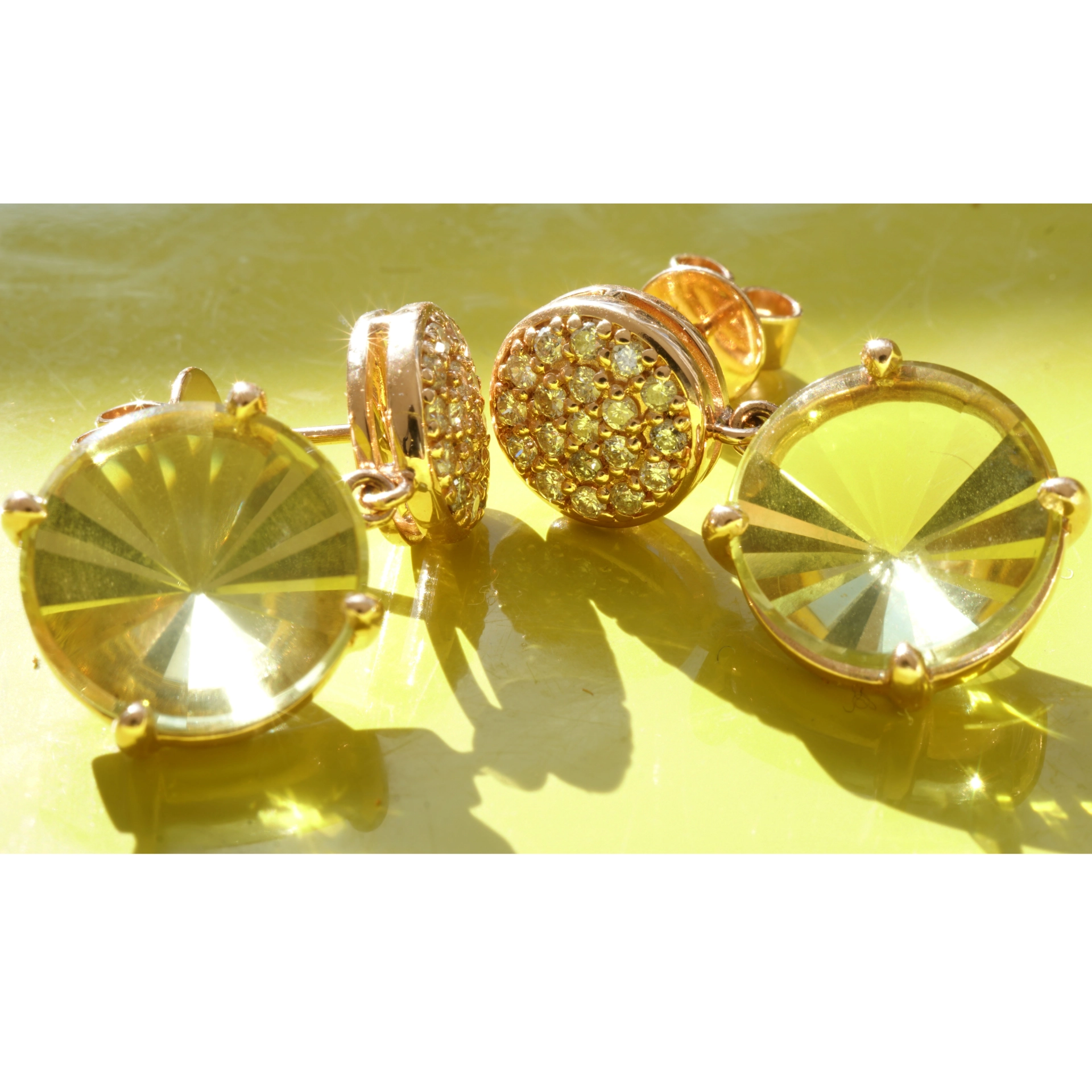 Lemoncitrin Brillant Ohrstecker 750er Rosegold Mastercut...grandioser Strahlenschliff