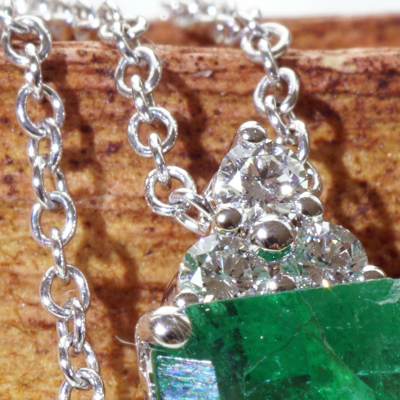 Smaragd Brillant Anhänger m. Kette 750er Weissgold 3.09 ct Sambia /Afrika