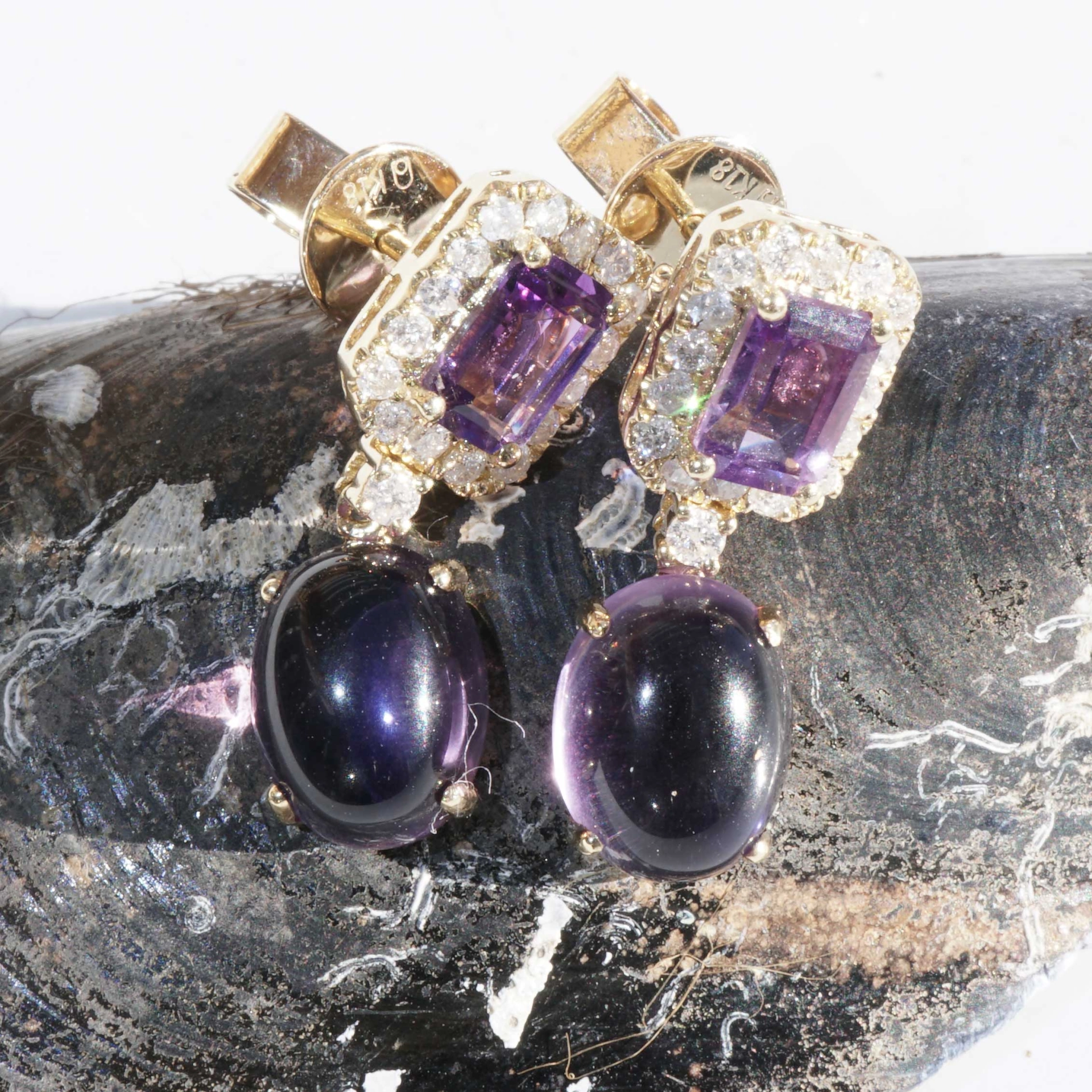 Amethyst Brillant Ohrhänger 750er Gelbgold 4.60 ct 0.40 ct...die Farbe Lila zum Verlieben