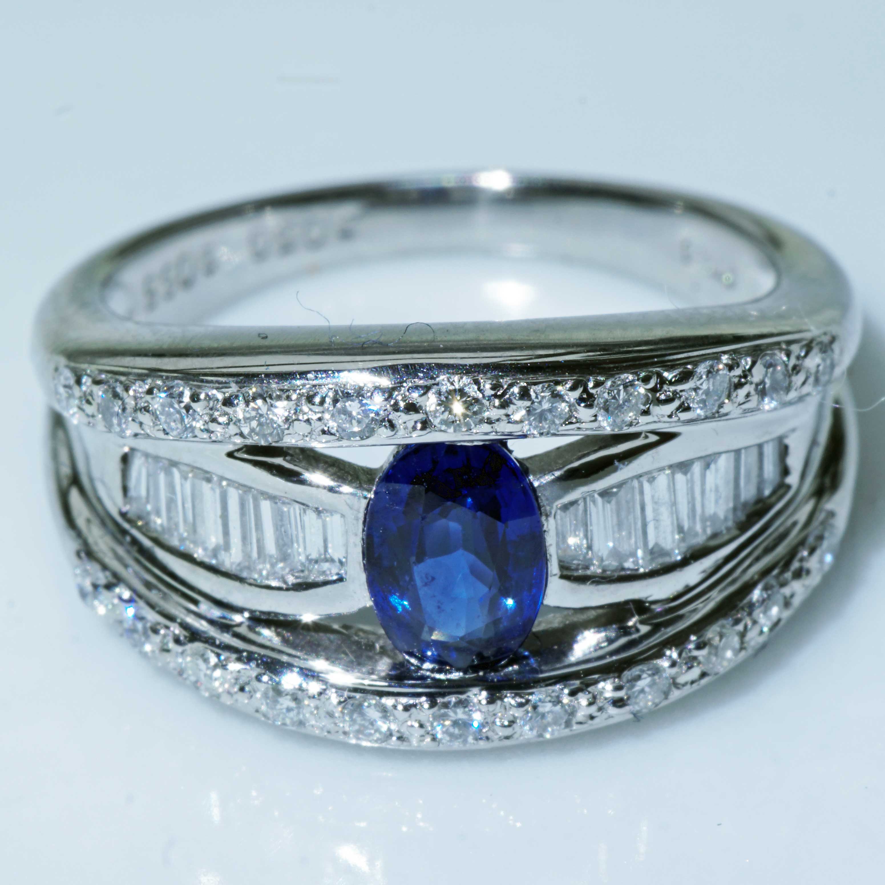 Saphir Brillant Ring 900er Platin 0.65 ct 0.50 ct feinster Saphir und Brillanten in Platin 