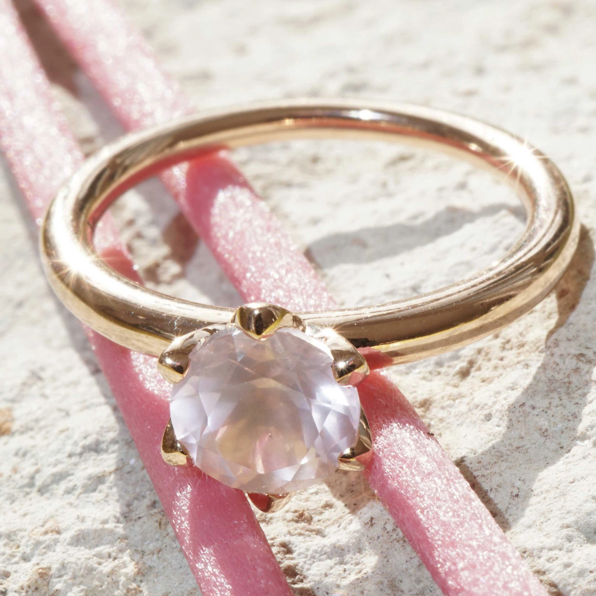 Bestseller Kombinationsring..Rosenquarz Ring in 750er Rosegold hergestellt in Valenza...toll massiv