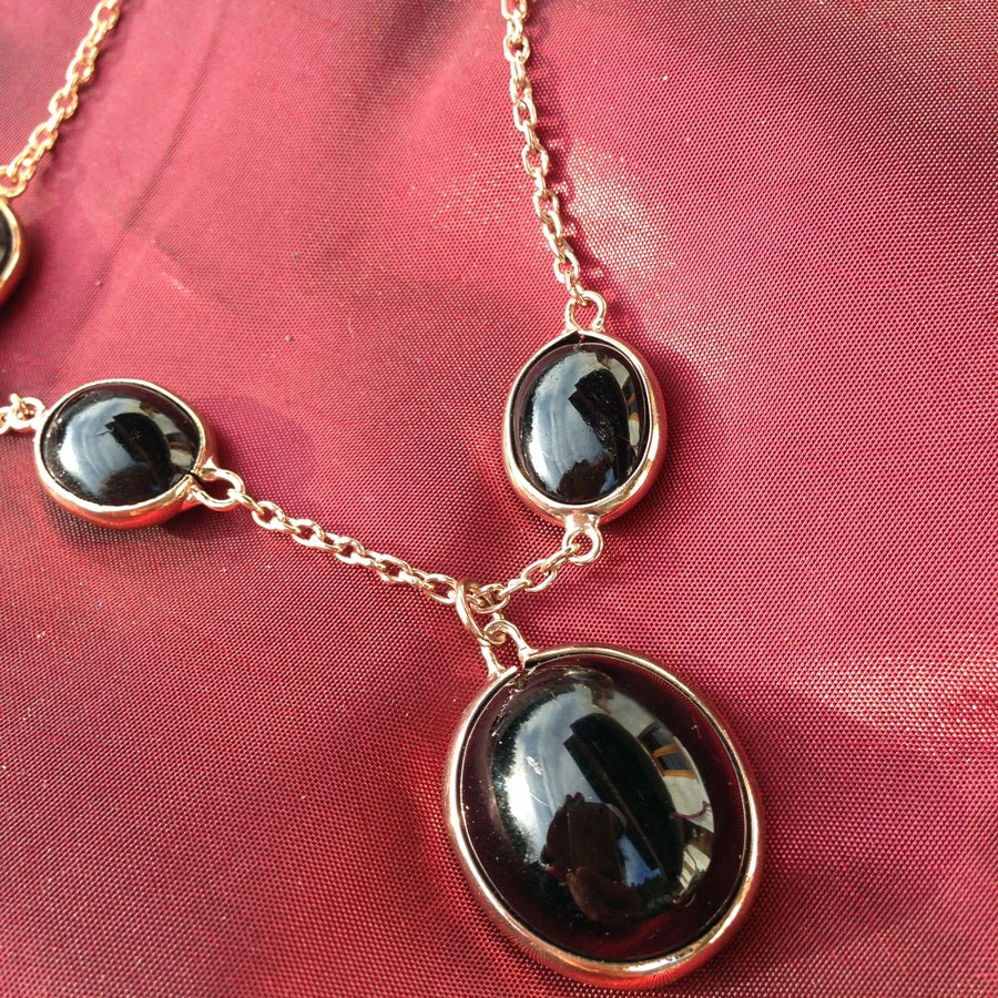 Onyx Kette lang  mit Anhänger  925er Silber rosevergoldet 88 cm lang