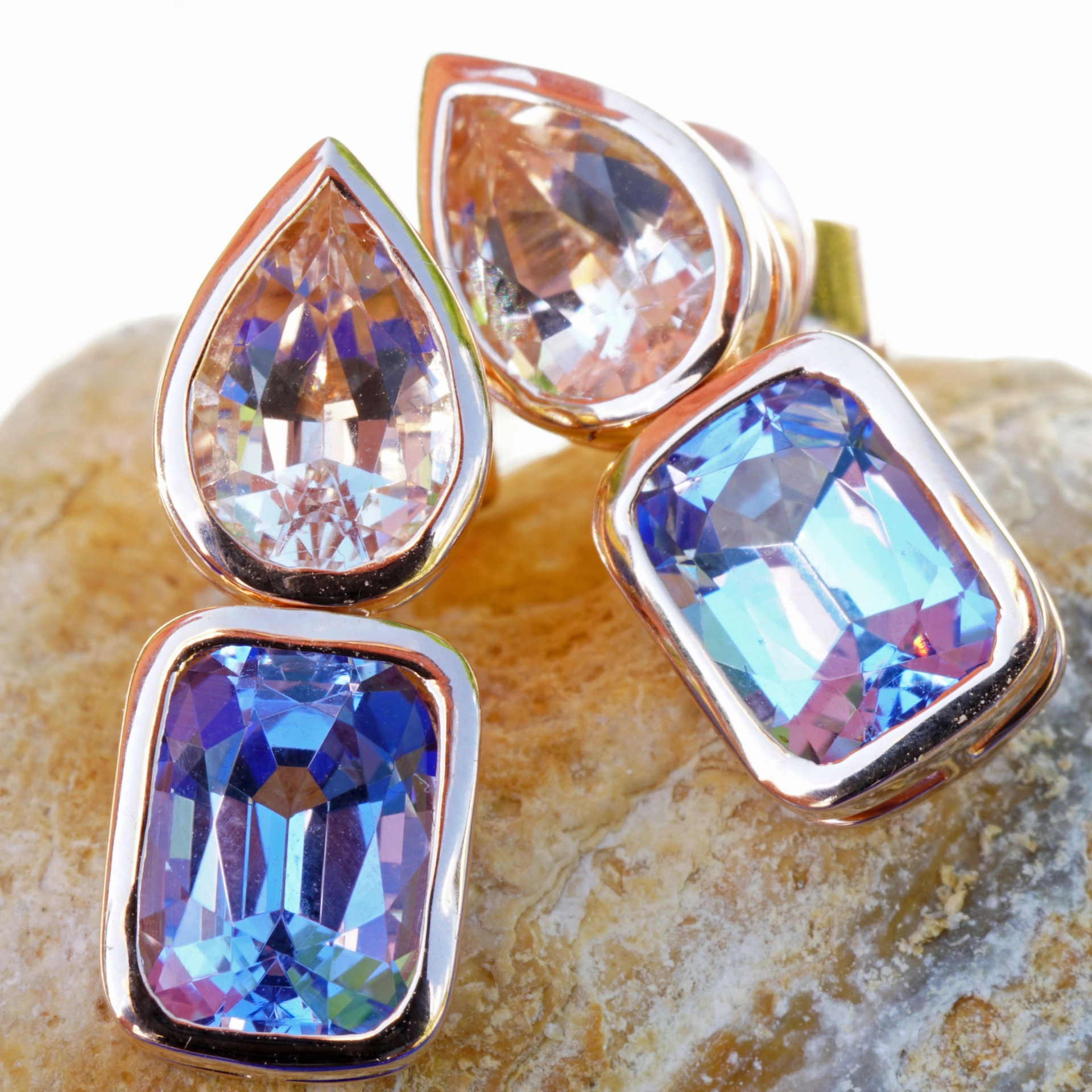 Morganit Tansanit Ohrstecker 750er Rosegold 2 ct 1.32 ct AAA+ hinreissende Farbenkombi..verwöhnen