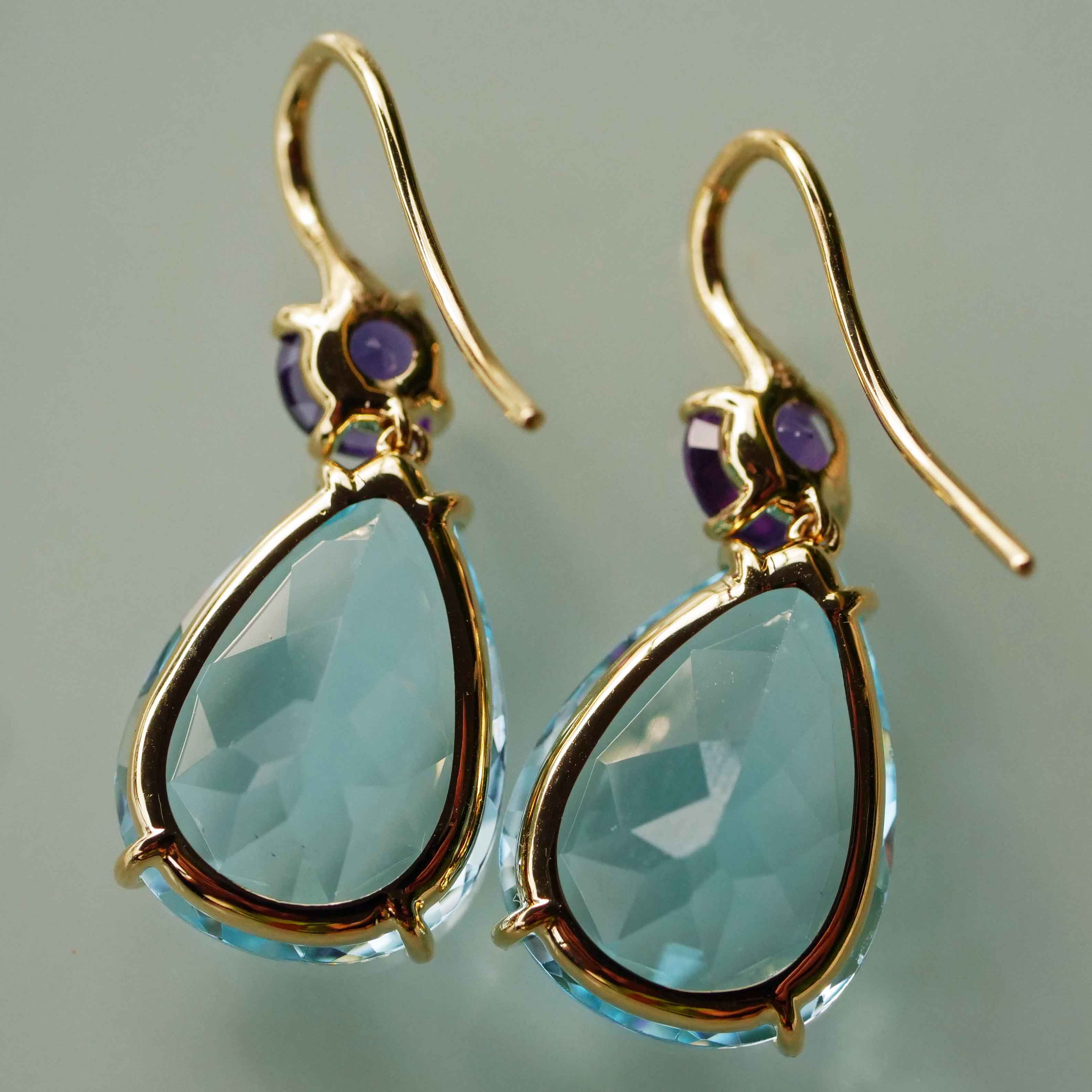 Ohrhänger Amethyst Blautopas 750er Gelbgold...üppig und sehr attraktiv total 28 carat 