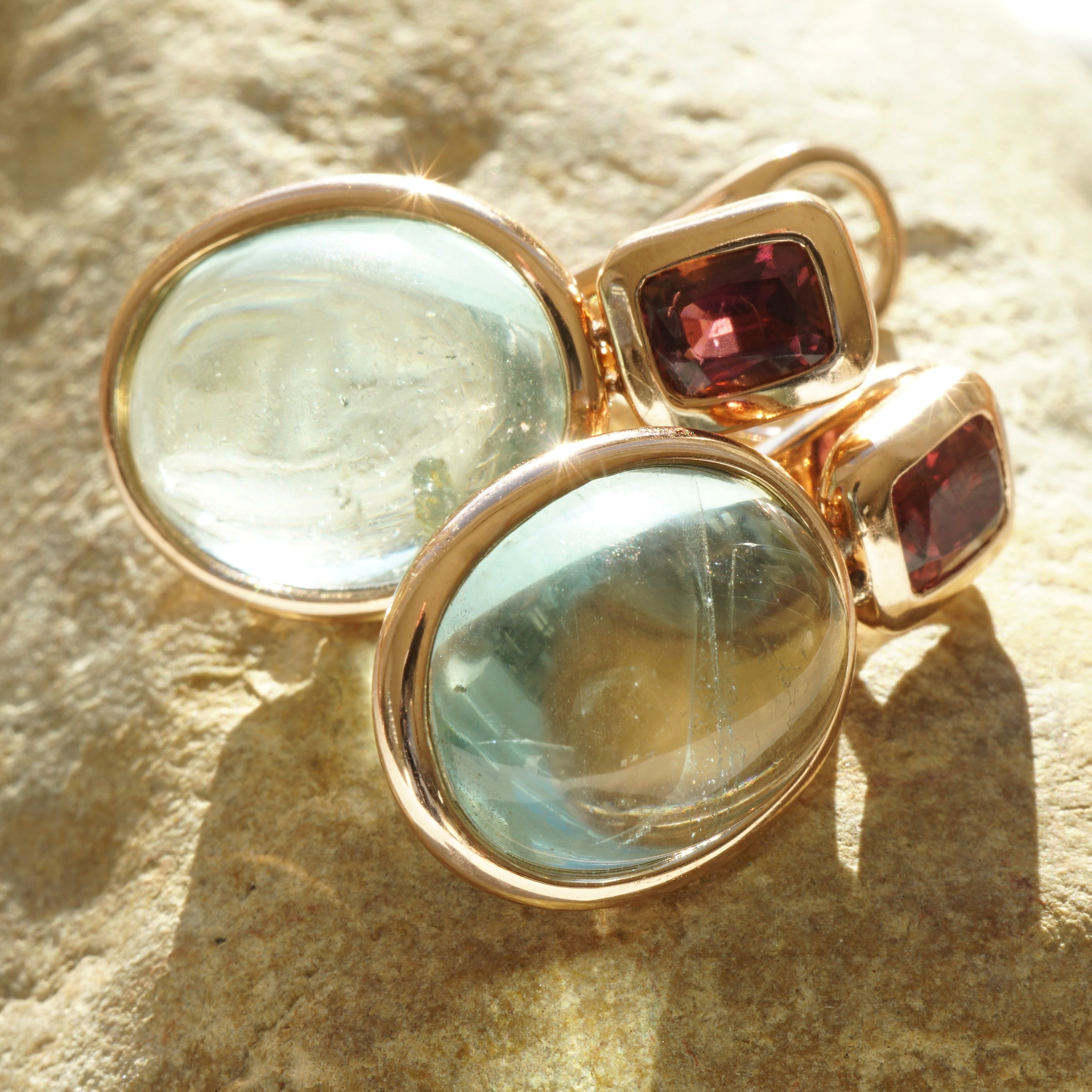 Aquamarin Turmalin Ohrstecker Clip 750er Rosegold....Hey Maria Callas
