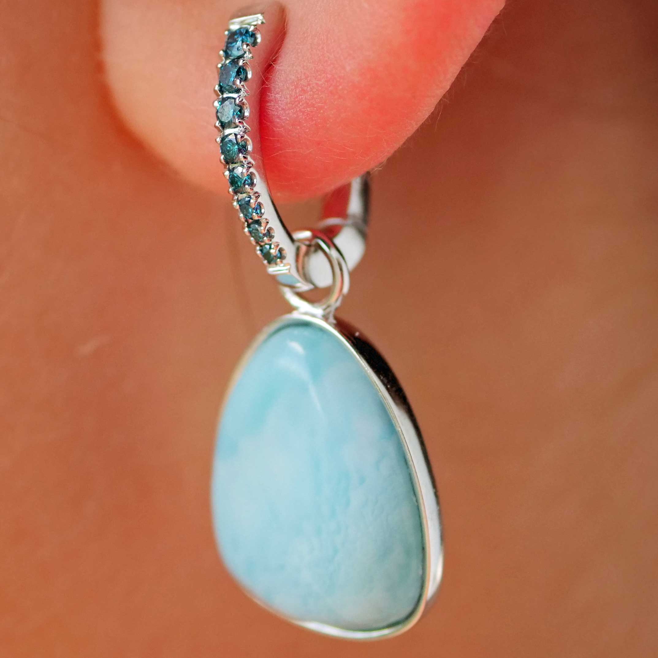 Larimar Brillant Creolen Ohrhänger 750er Weissgold 0.20 ct TW VS I aushängbar und so blauschön