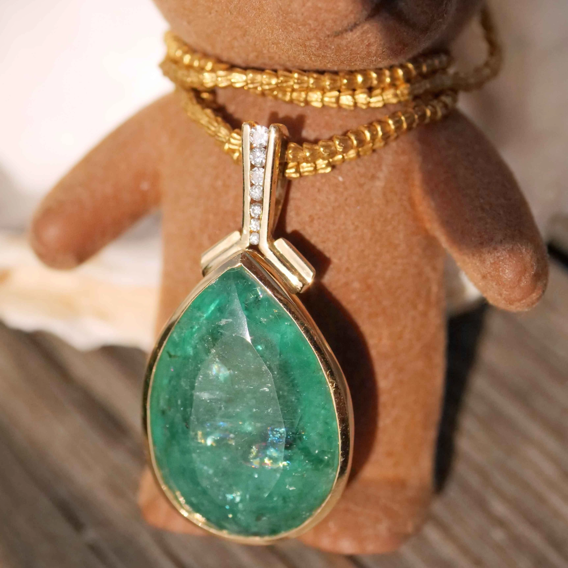 Smaragdtropfen Brillant Anhänger 585er Gelbgold 28 ct...Was für ein Hingucker