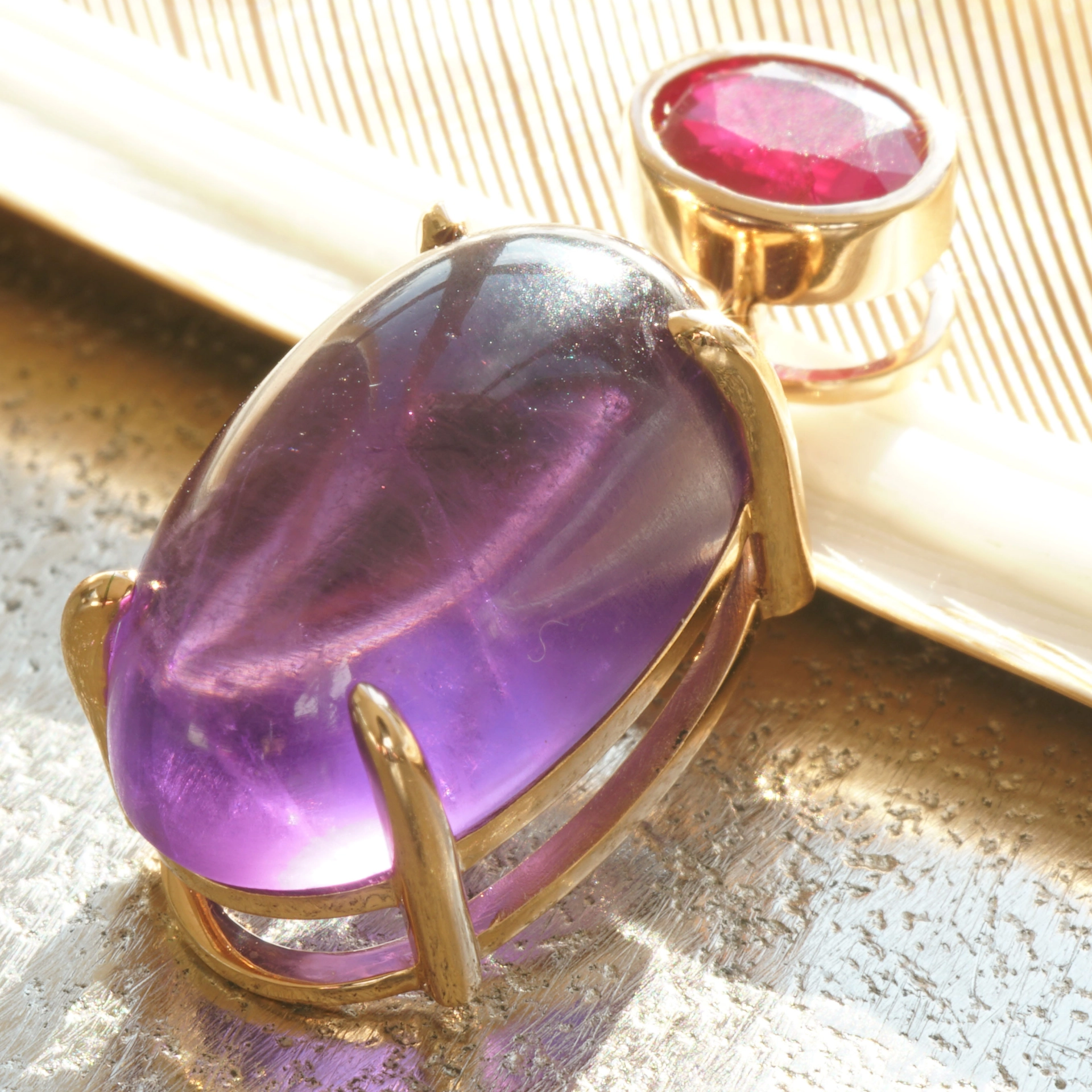 Rubin Amethyst Anhänger 750er Rosegold 1.06 ct 10.13 ct BURMA TOLLE FARBKOMBI