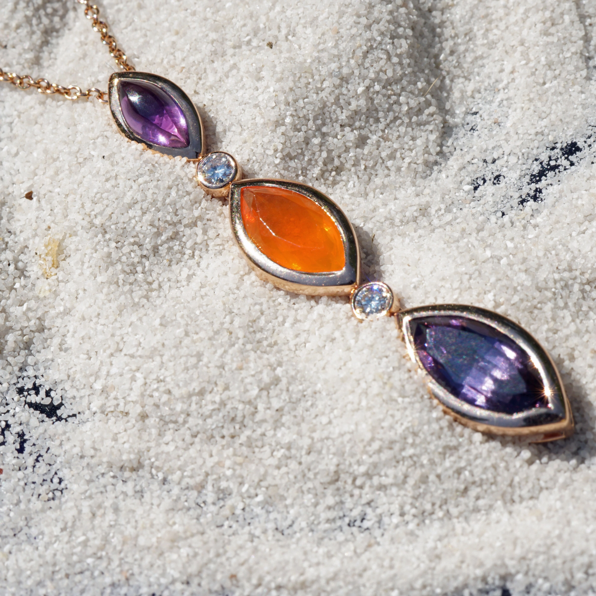 Spinell Feueropal Amethyst Anhänger 750er Roségold m. Brillanten...Halleluja
