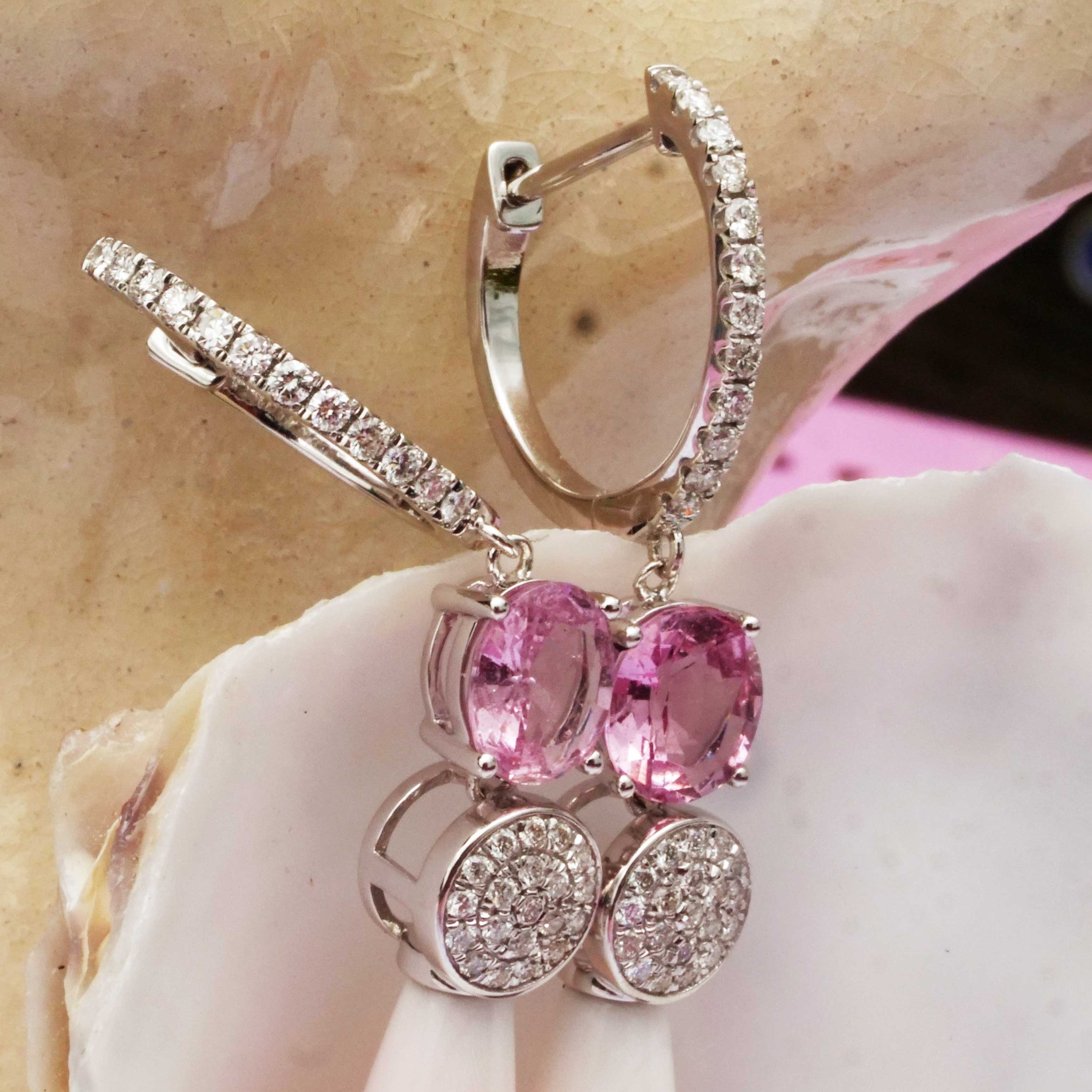 Spinell Brillant Perlmut Ohrhänger 750er Weissgold 0.47 ct TW VS Mine Tadschikistan 2.15 ct tolles Pink