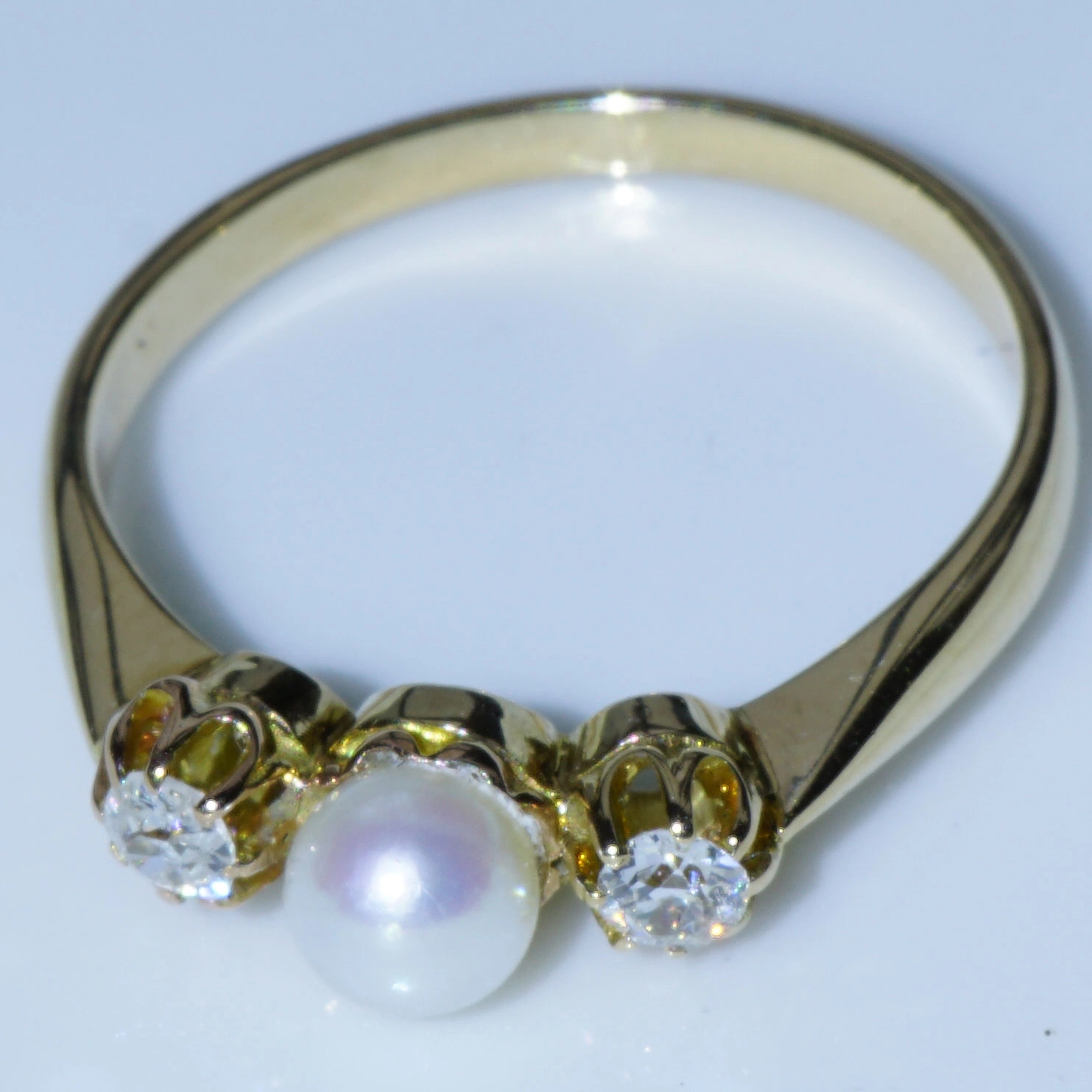 Altschliff Brillant Perl Ring 585er Gelbgold 0.20 ct um 1910