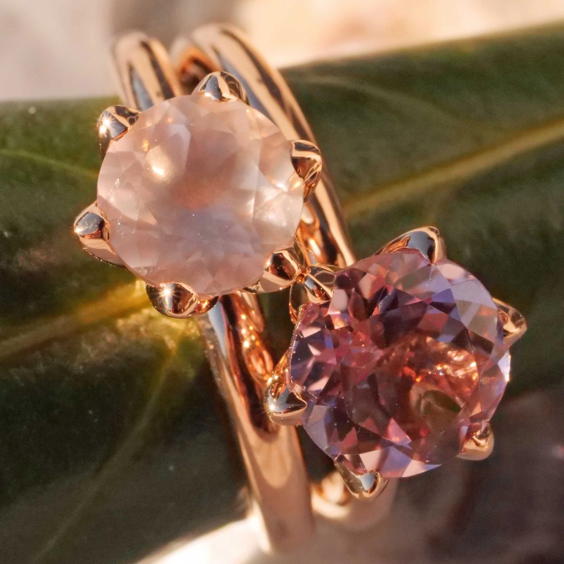 Bestseller Kombinationsring..Rosenquarz Ring in 750er Rosegold hergestellt in Valenza...toll massiv