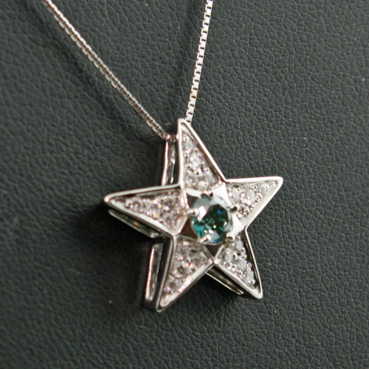 Diamant-Anhänger mit Kette-blau-weiß-900er-Platin