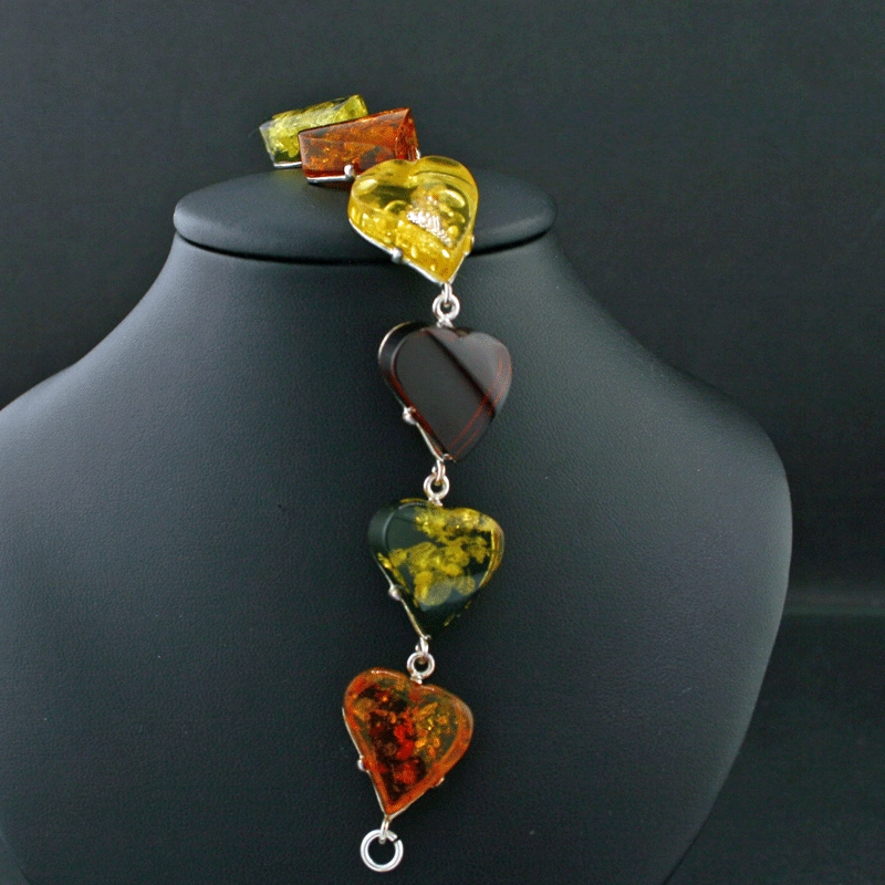 Armband mit Bernsteinen im Herzschliff 925er Sterlingsilber