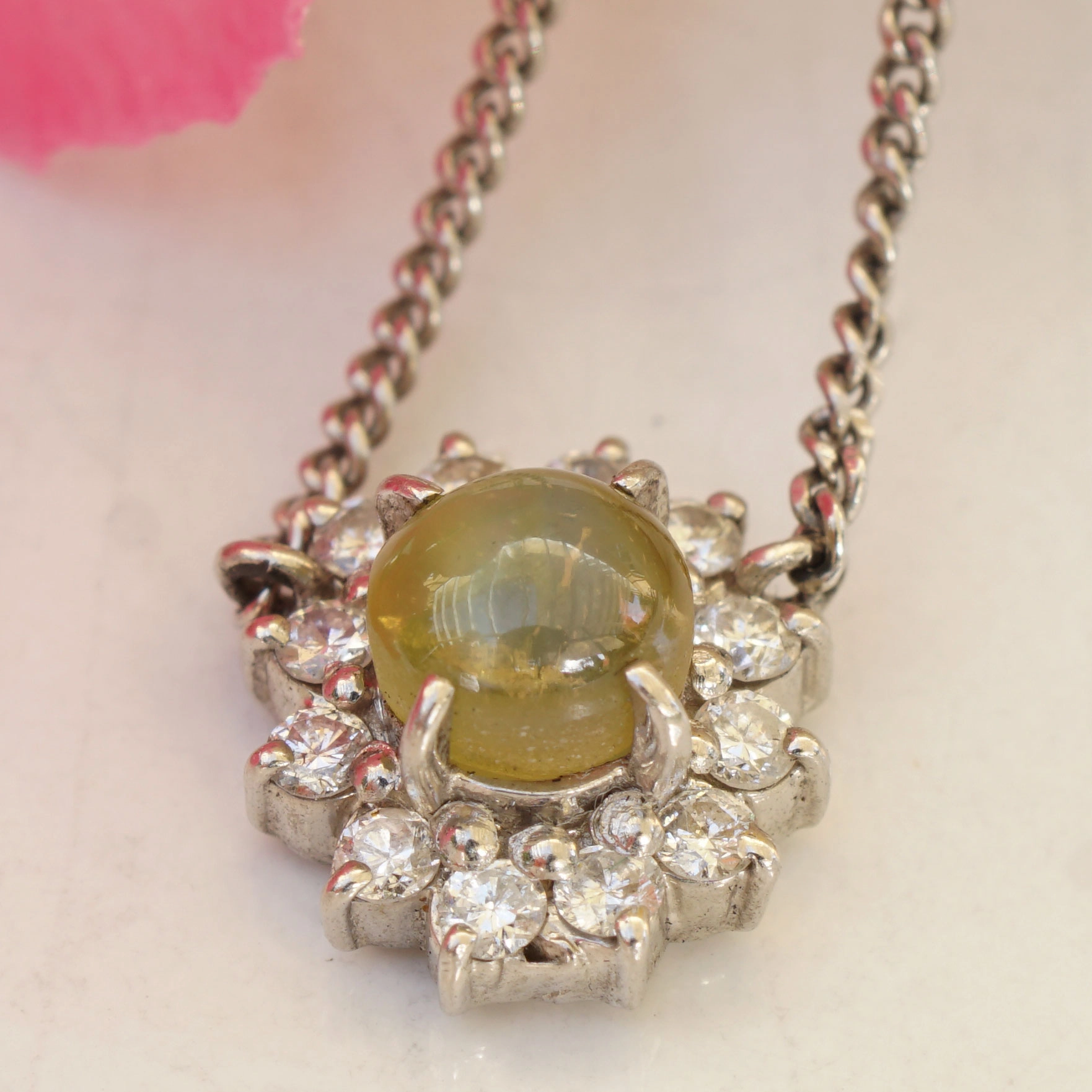 Chrysoberyll Katzenauge Brillant Collier 1.01 ct 0.22 ct TW VS PLATIN seltener selten