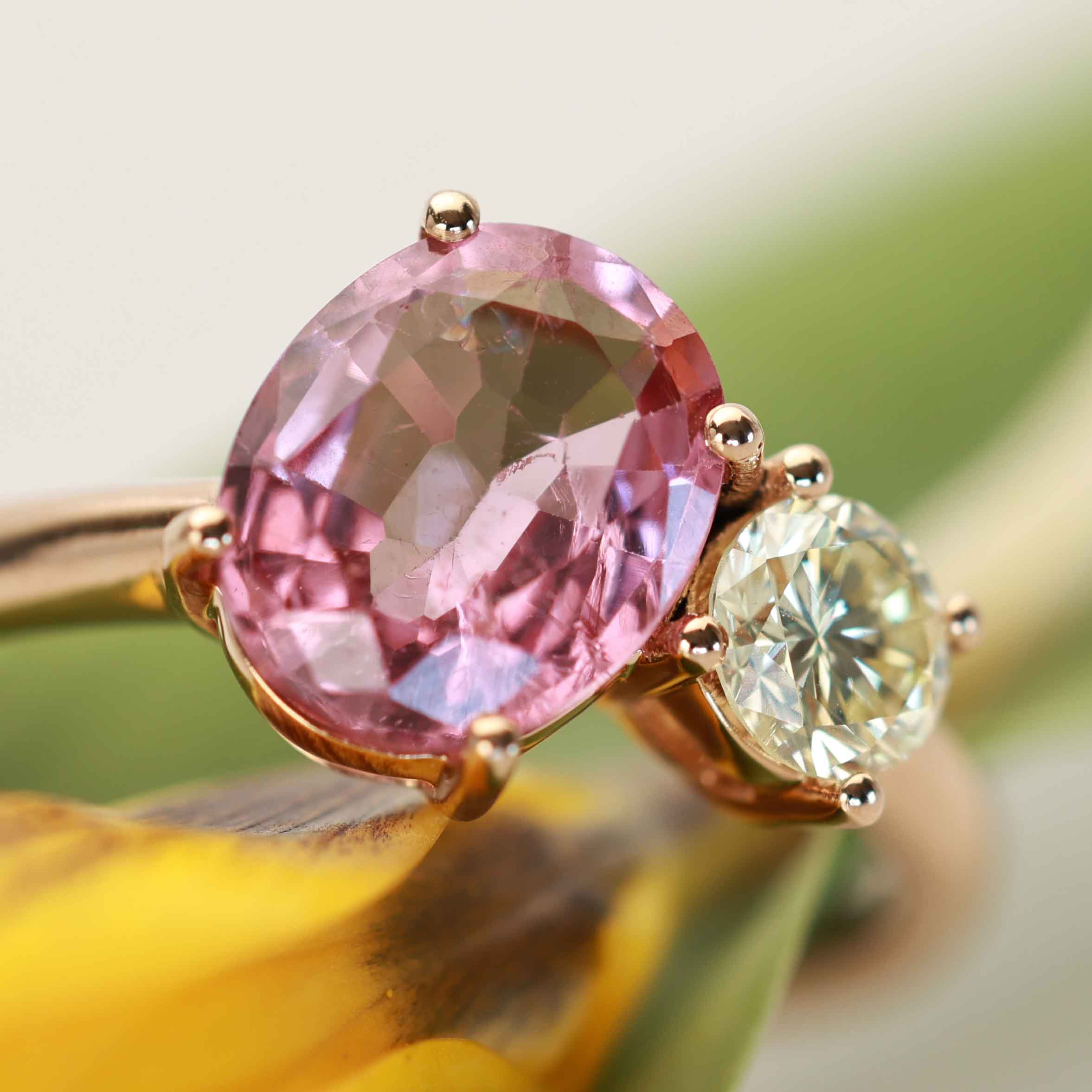 Rosa Spinell Brillant Toi et Moi Ring 750er Rosegold 2.30 0.41 ct zum Kombinieren als Steckring  ideal oder einzeln