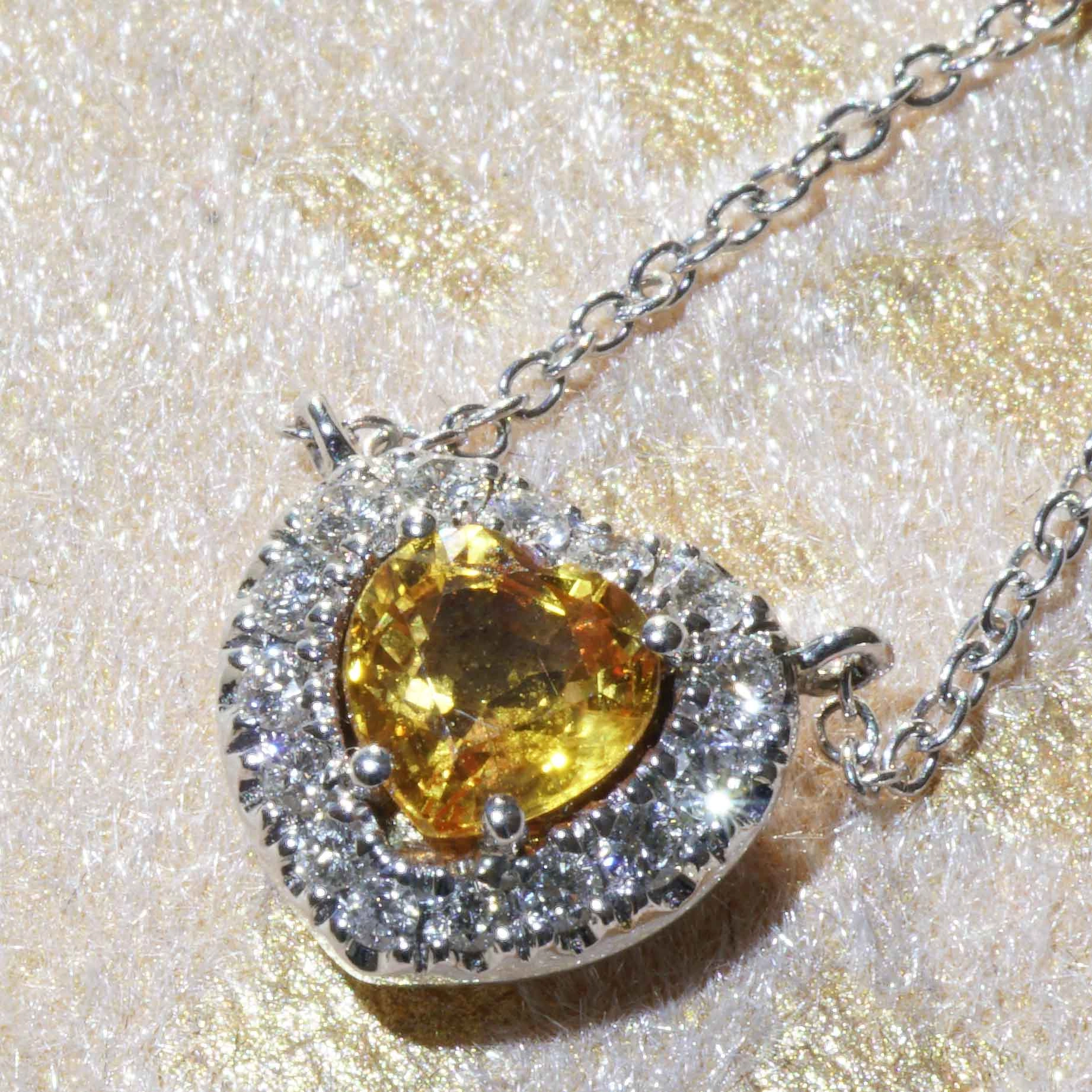 Brillant Saphir Herz Collier 750er Weissgold 0.60 ct 0.16 ct...in der Glücksfarbe Orange-Gelb