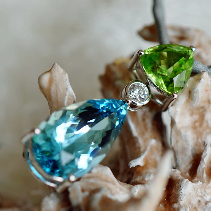 Mint Peridot Aquamarin Brillant Anhänger AAA+ Spitzenqualität Madagaskar 750er Weissgold