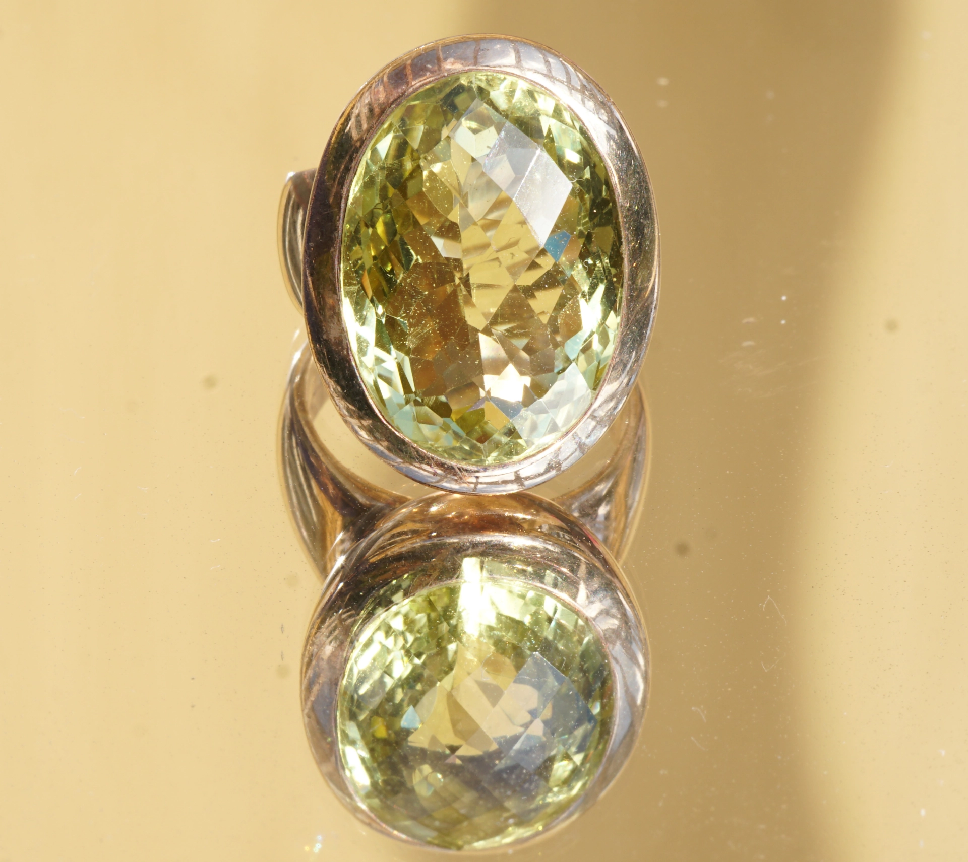 Lemoncitrin Ring Silber rosevergoldet 24 x 18 mm Handarbeit XXL 18 ct tolle intensive Farbqualität