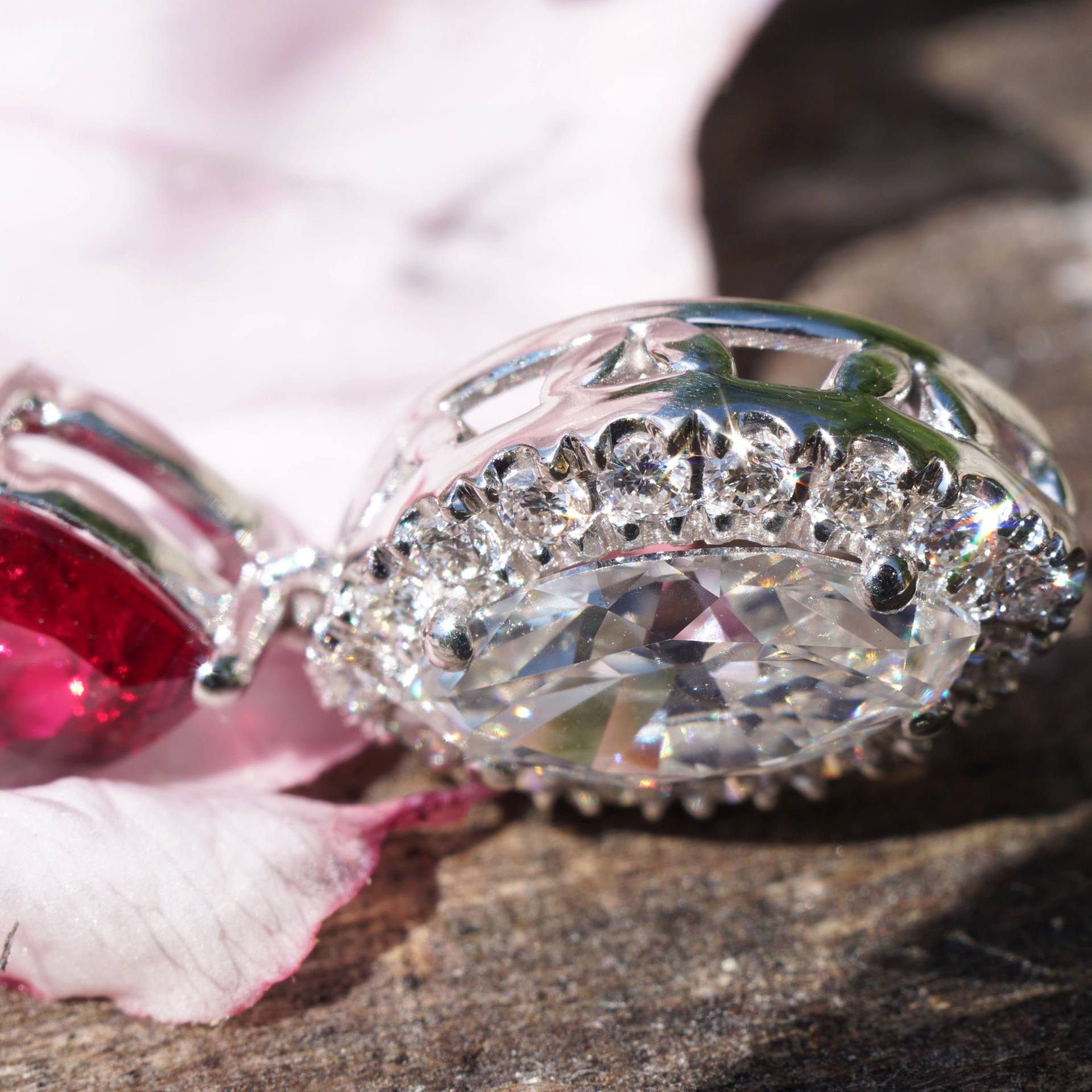 Rubin Diamantmarquise Brillant Anhänger m. Kette 750er Weissgold...pigeonblood Mosambik