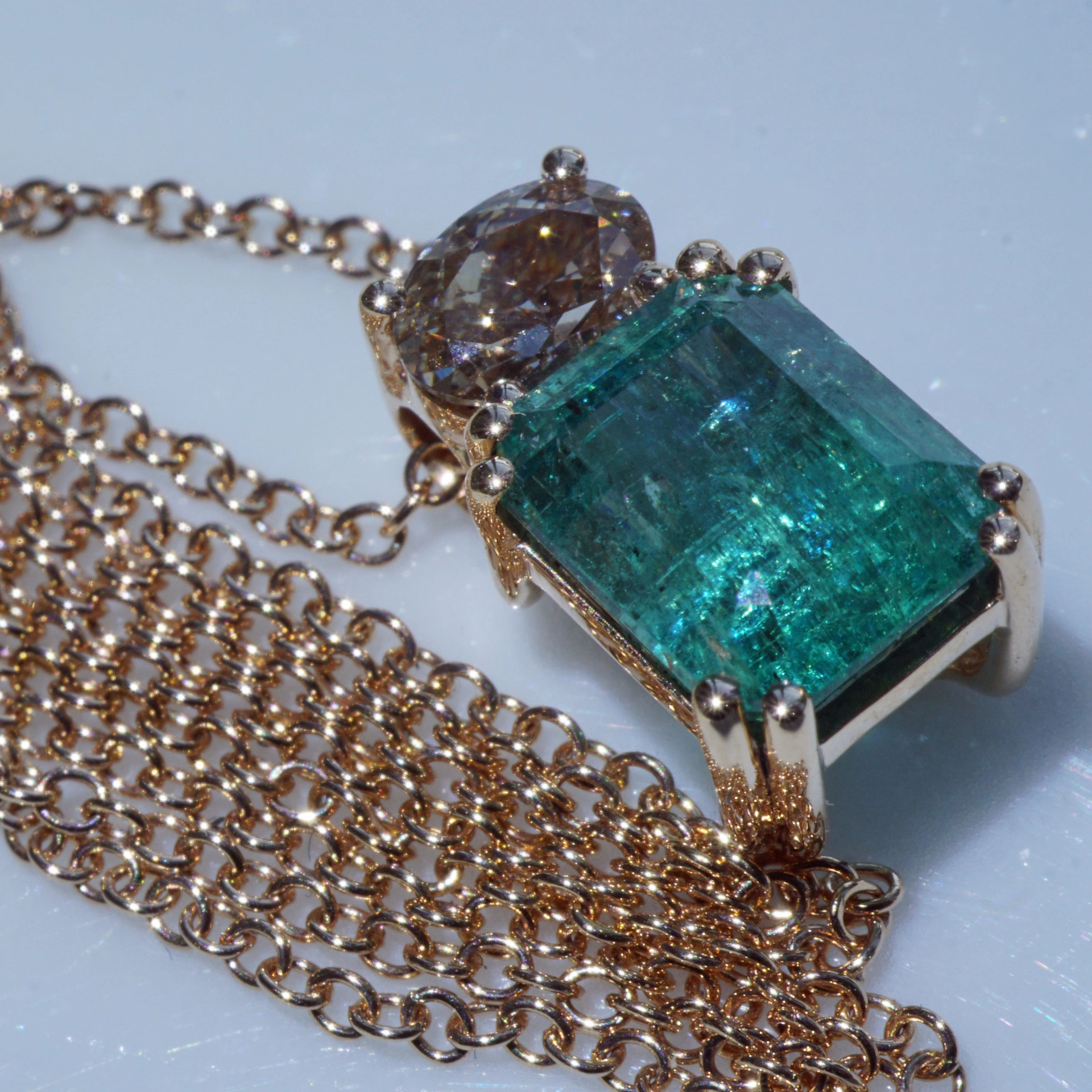 Smaragd Brillant Anhänger / Kette 750er Gelbgold 2.49 ct 0.51 ct IGI Expertise
