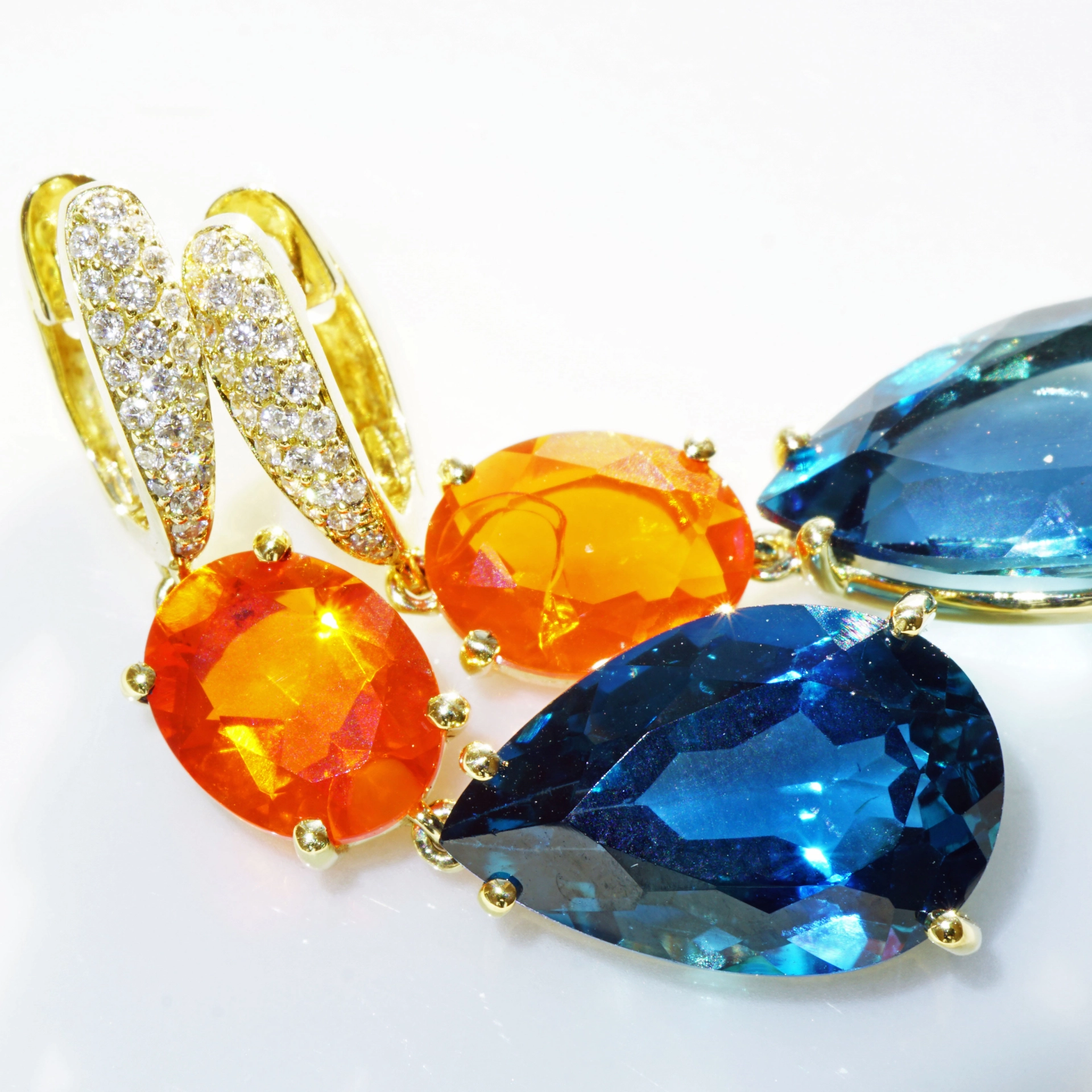Topas Feueropal Brillant Ohrhänger 750er Gelbgold...Great Jewellery WOW Farben