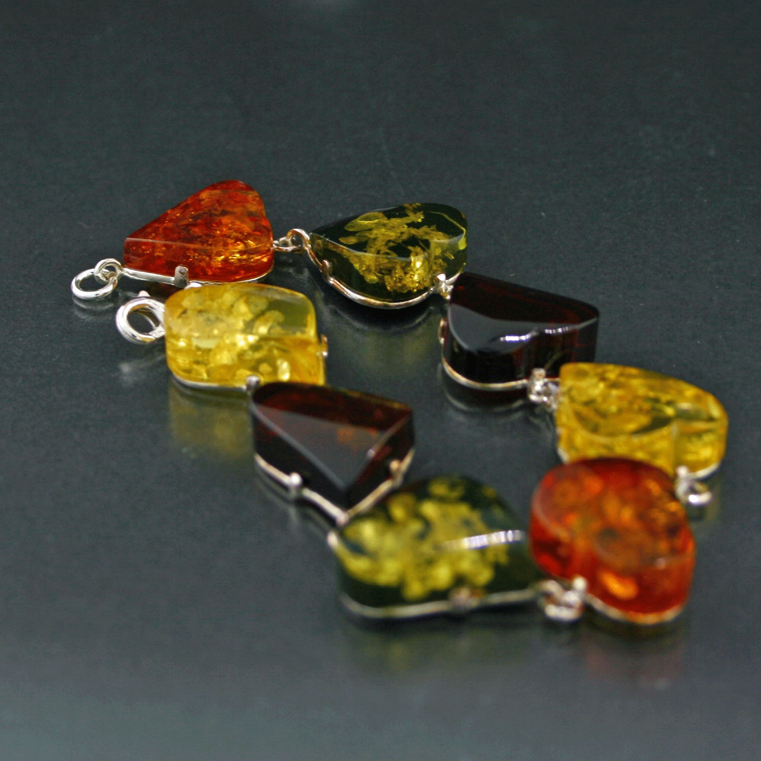 Armband mit Bernsteinen im Herzschliff 925er Sterlingsilber