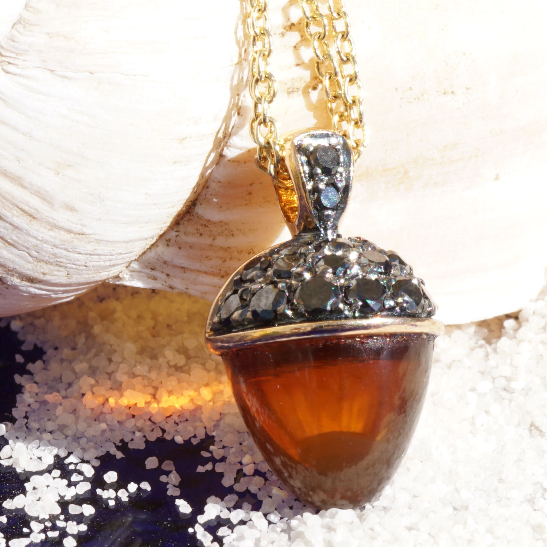 Kegel Anhänger Citrin mit schwarzen Diamanten 750er Roségold aus Traditionsgoldschmiede in Valenza