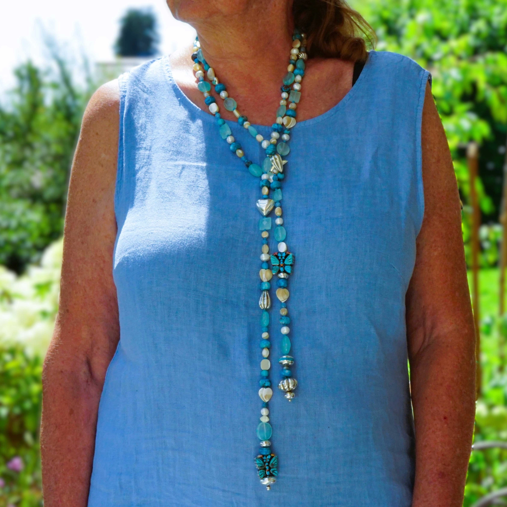 Chilango Kette Out of Nature Legends 925er Silber 185 cm  Papillon Turquoise Butterfly Sonderlänge