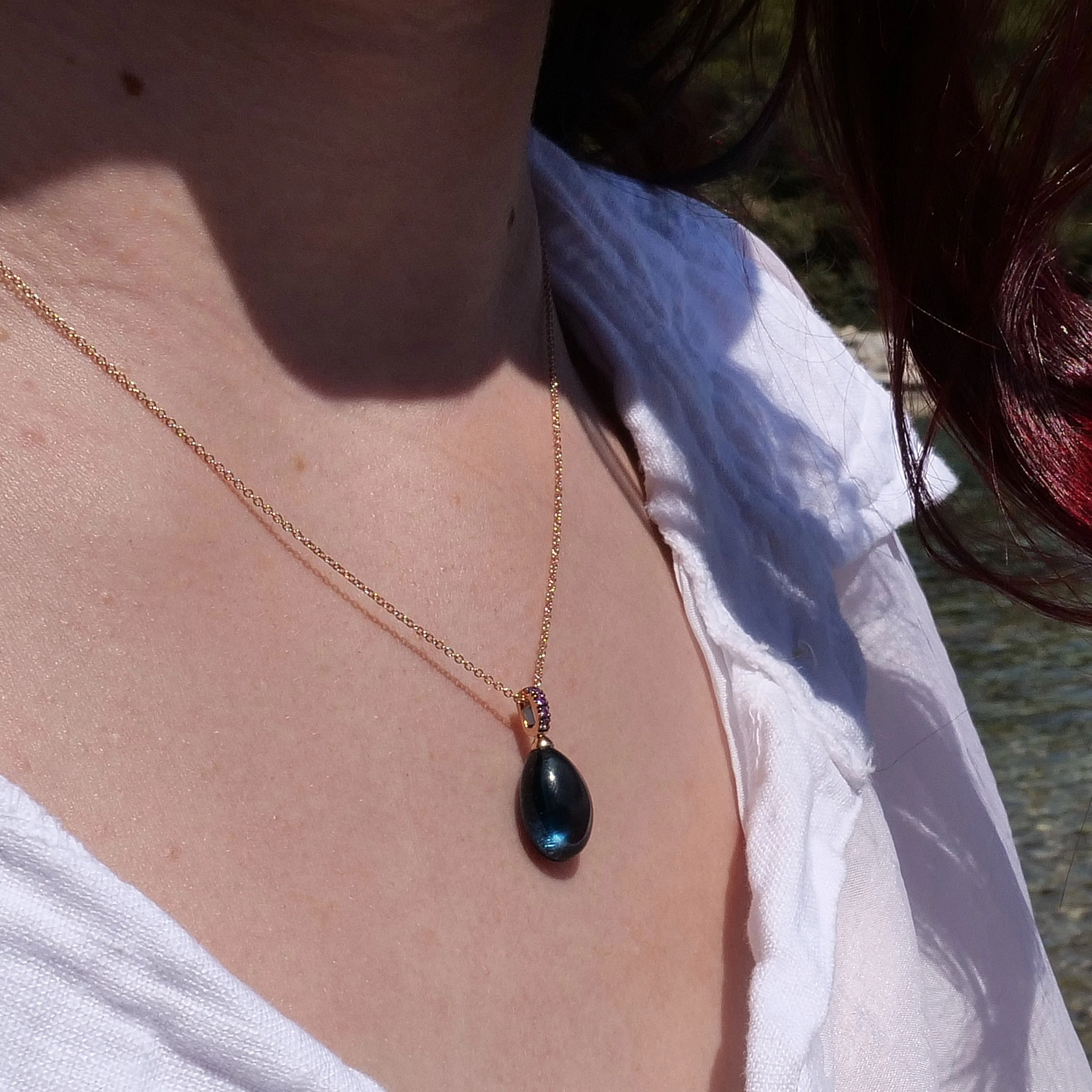 Topas Brillant Anhänger mit Kette 750er Rosegold Top Handarbeit Traditionsgoldschmiede