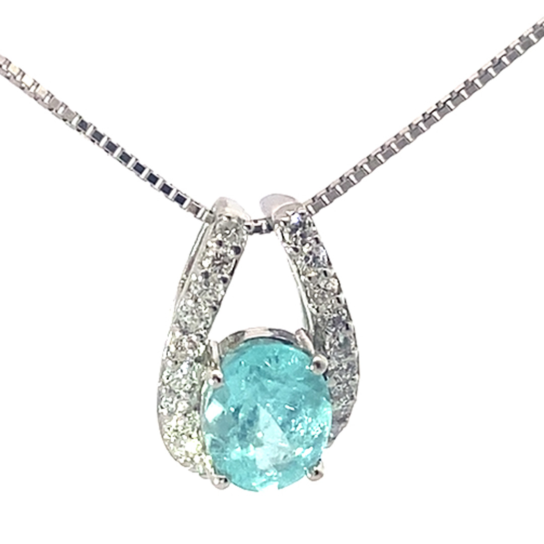 Paraiba Turmalin Anhänger in 900er Platin mit Kette 1.22 ct 0.28 ct leuchtendes Schwimmbadtürkisblau