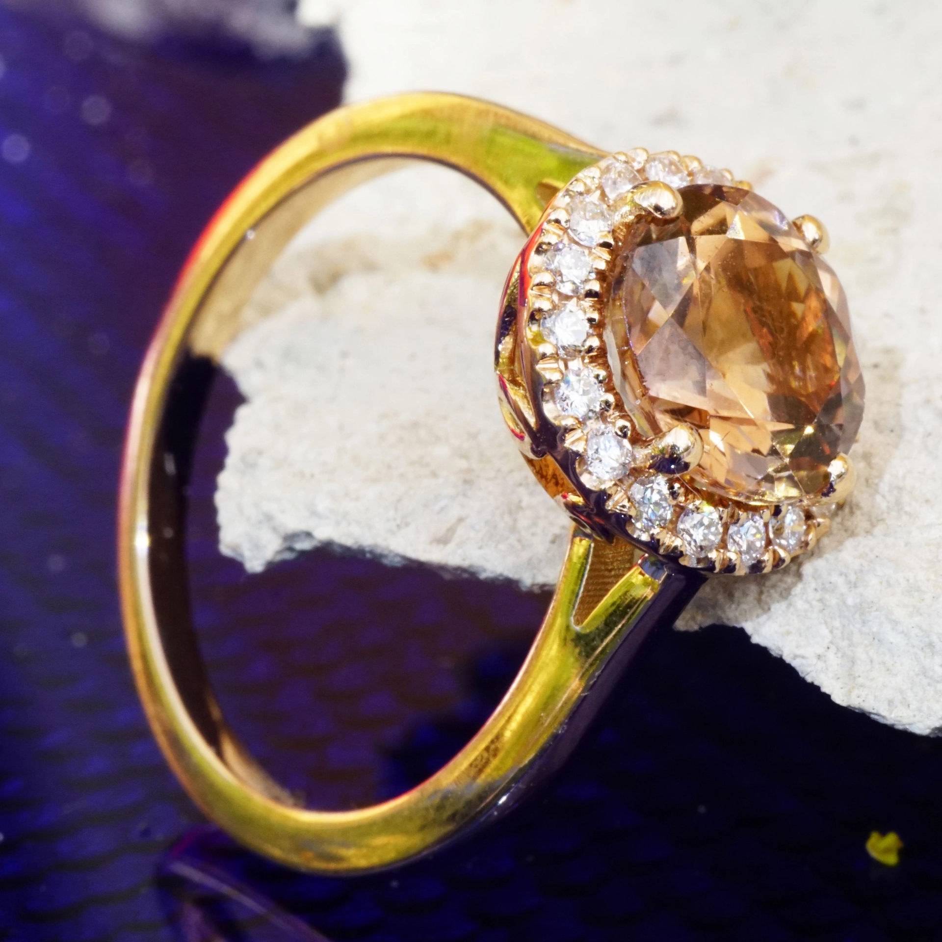Turmalin Brillant Ring 750er Rosegold 1.90 0.18 ct designed in Valenza rose-cognac AAA