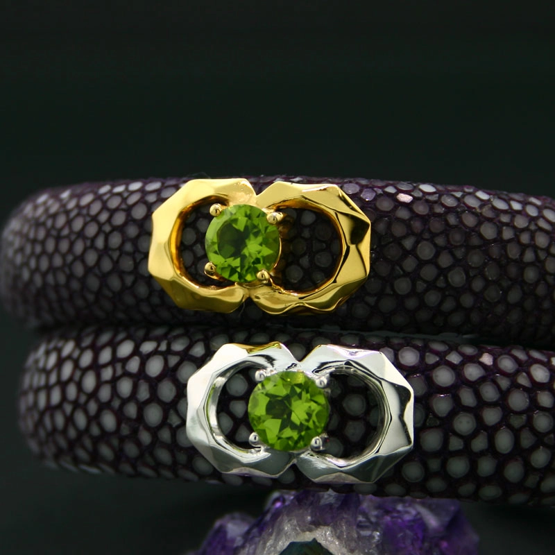 Peridot Rochenleder Armreif 925er Silber gelb
