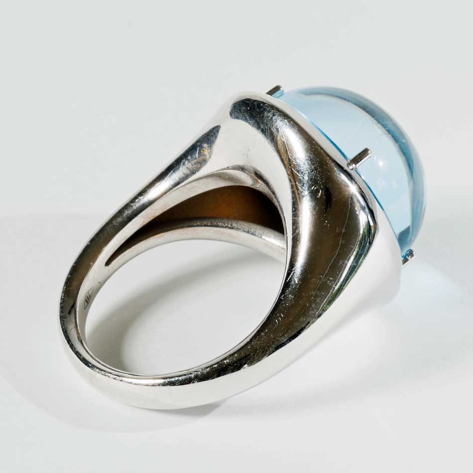Moderner Blautopas Perlmut Ring 750er Weissgold skyblue Bubble 20 mm Durchmesser