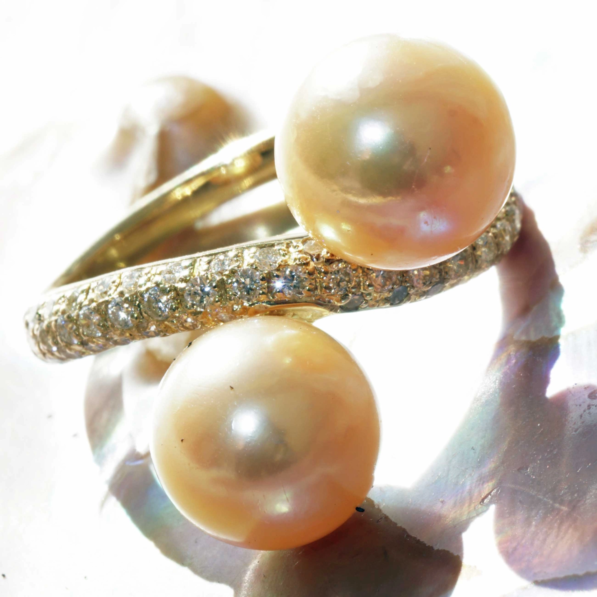 Südsee Zuchtperl Brillant Ring in 750er Gelbgold 0.51 ct 9.3/9.6 mm D. goldfarben feiner Lüster