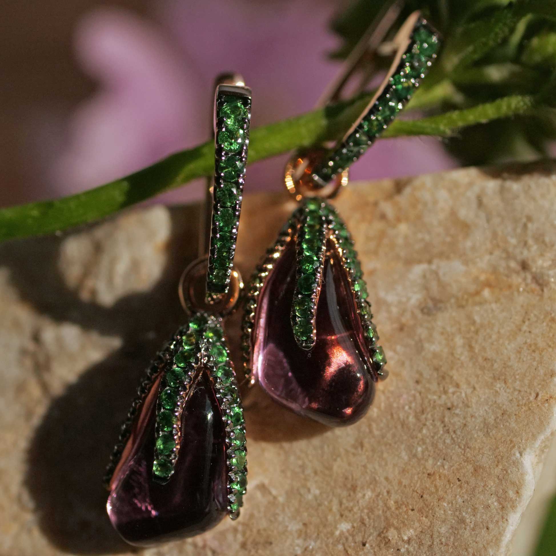 Amethyst Tsavorith Ohrhänger 750er Rosegold ausgefallen besonders 5.5 ct 0.79 ct 