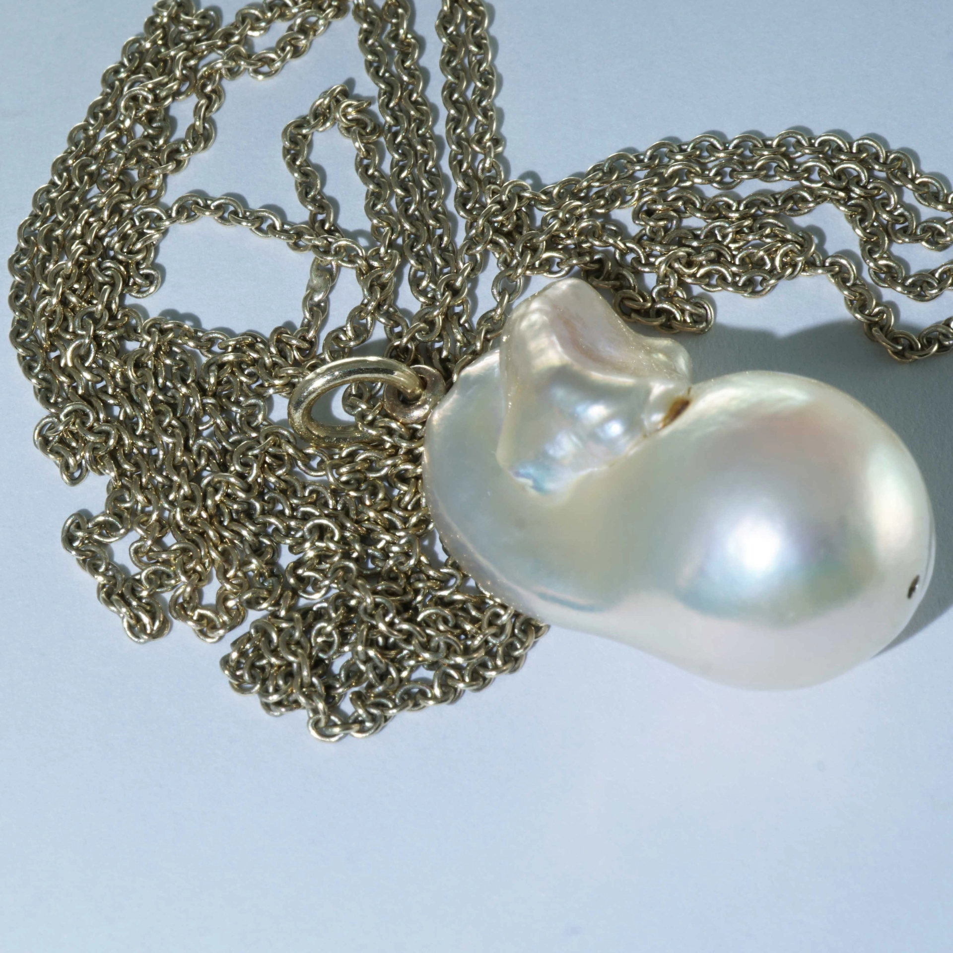 XXL Perl Anhänger mit langer Ankerkette in 101 cm 585er Gelbgold weiss-rose Top Lüster