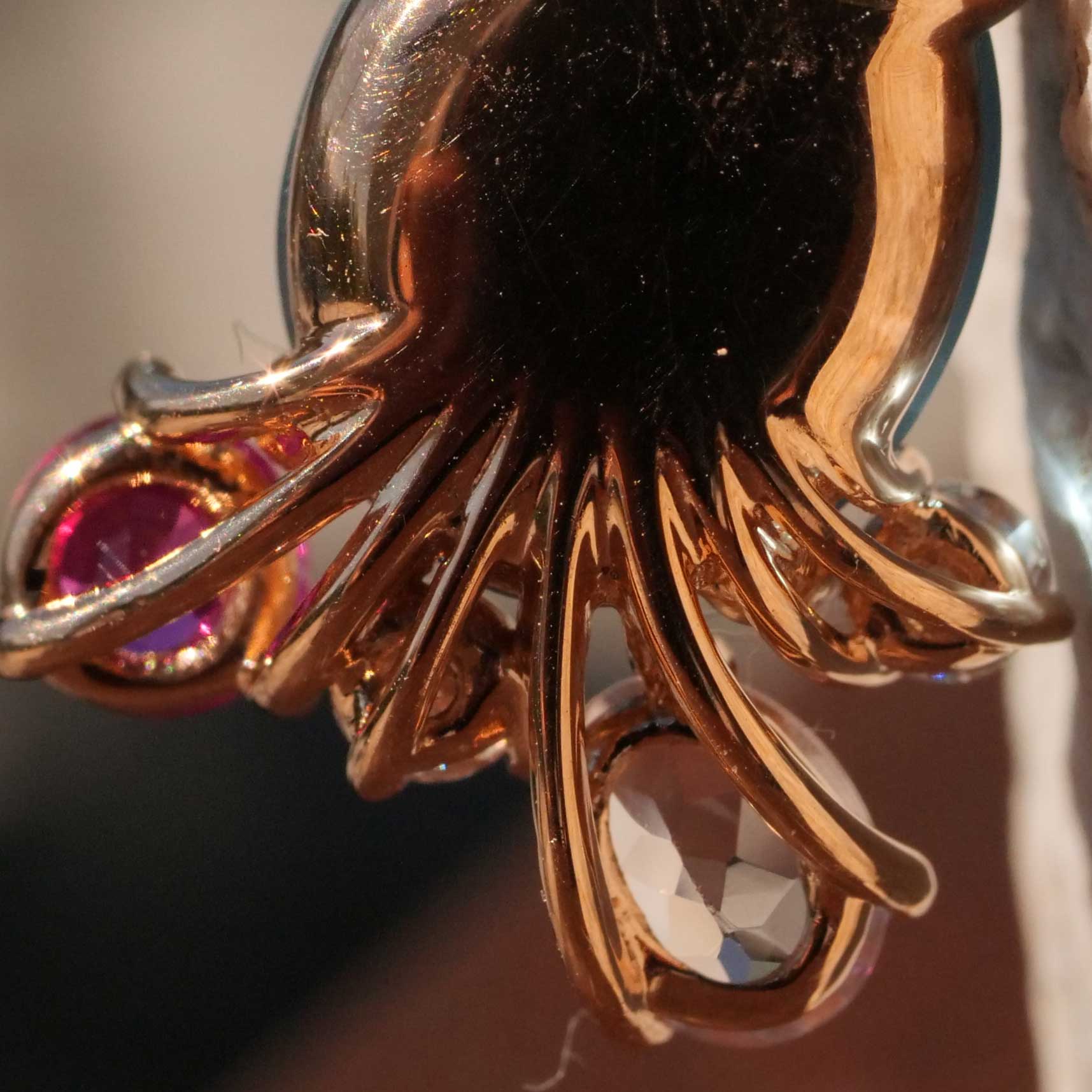 Topas Turmalin Morganit Brillant Anhänger mit Kette 750er Rosegold erlesener Schmuck aus Italien