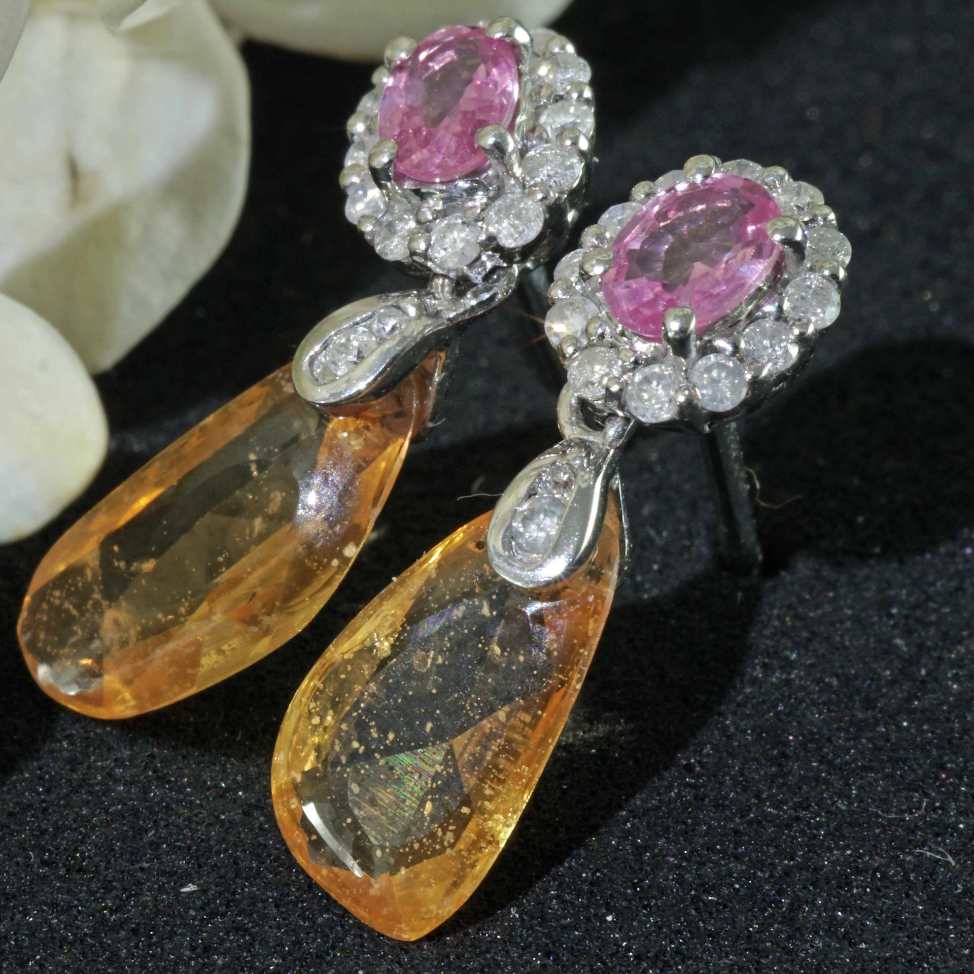 SON04195-Pink-Gelbe-Sugarloaf-Saphir-Brillant-Ohrhaenger-750er-Gelbgold-g Pink Gelbe Sugarloaf Saphir Brillant Ohrhänger 750er Gelbgold..außergewöhnliche Formen und Farben..g