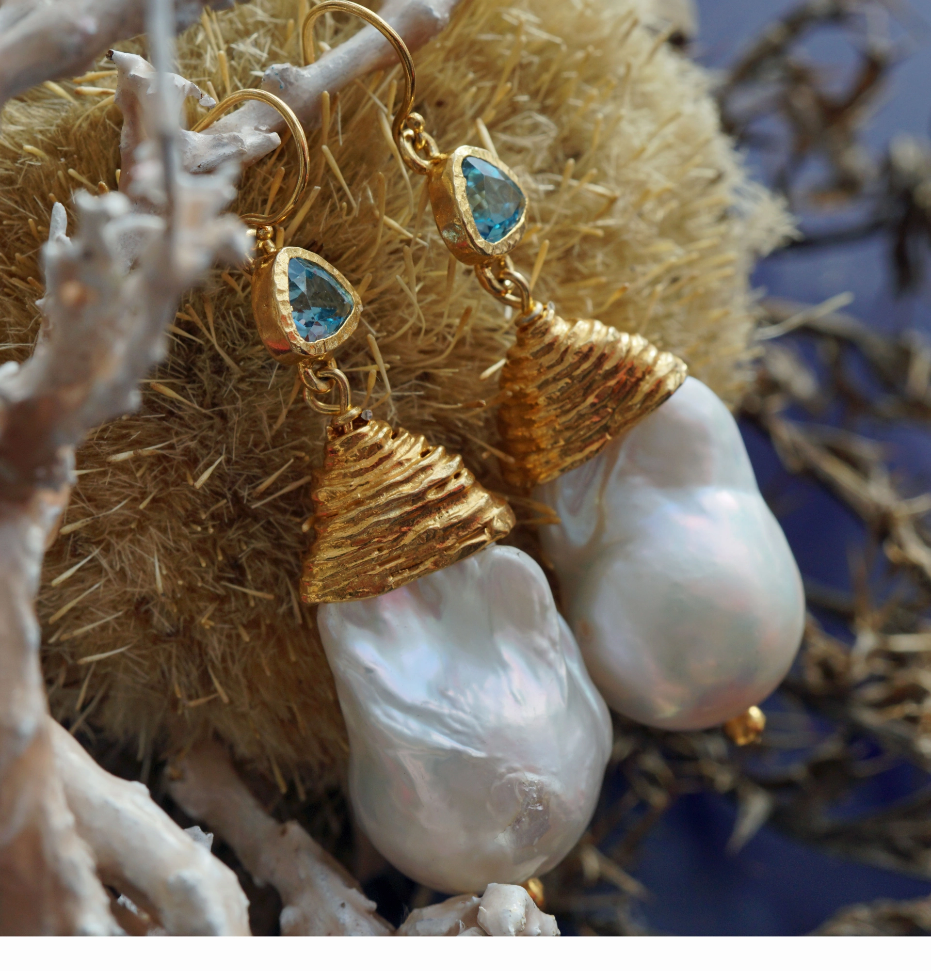 Perl Topas Ohrhänger Silber vergoldet Handarbeit great big