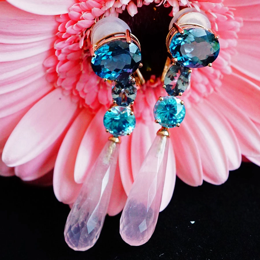 Edelstein Ohrhänger Eisblau Dänemark 750er Rosegold