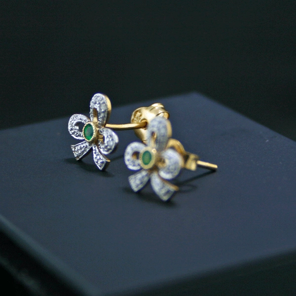 Smaragd-Brillant-Ohrstecker, 375/-GG., rhodiniert