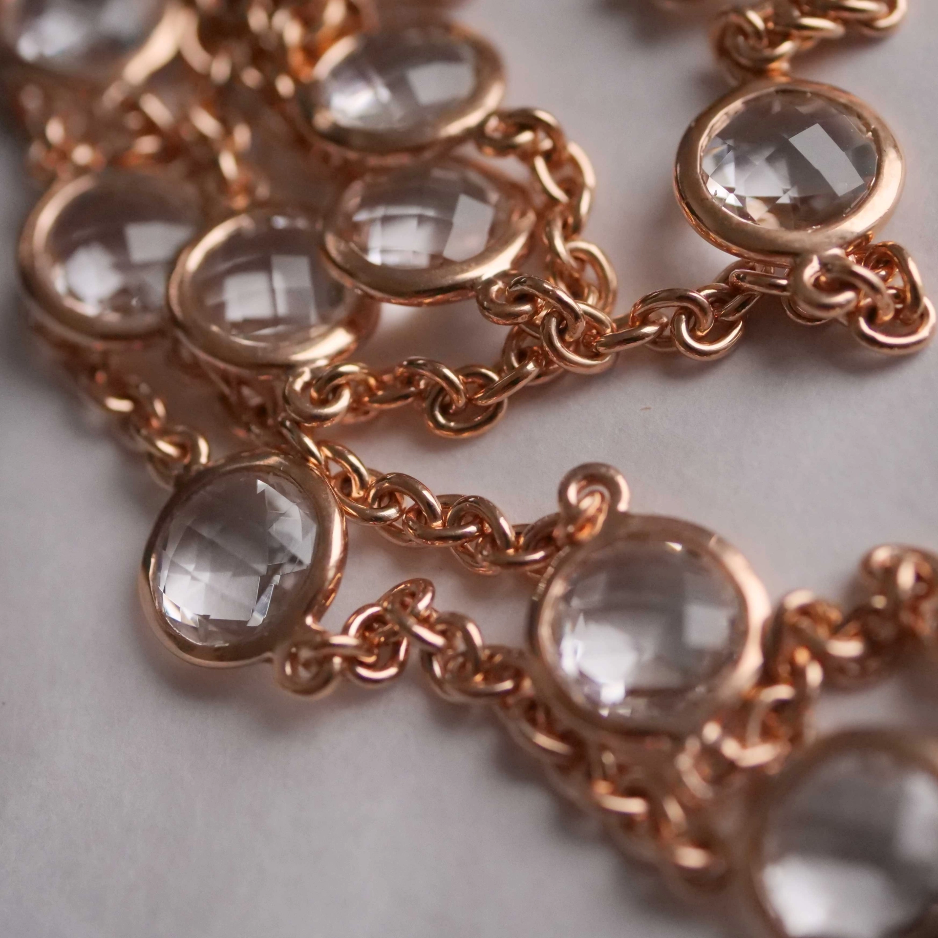 Chilango Kette Grand Palais White Quartz 925er Silber 18 kt Pink Gold Plated 10 mm