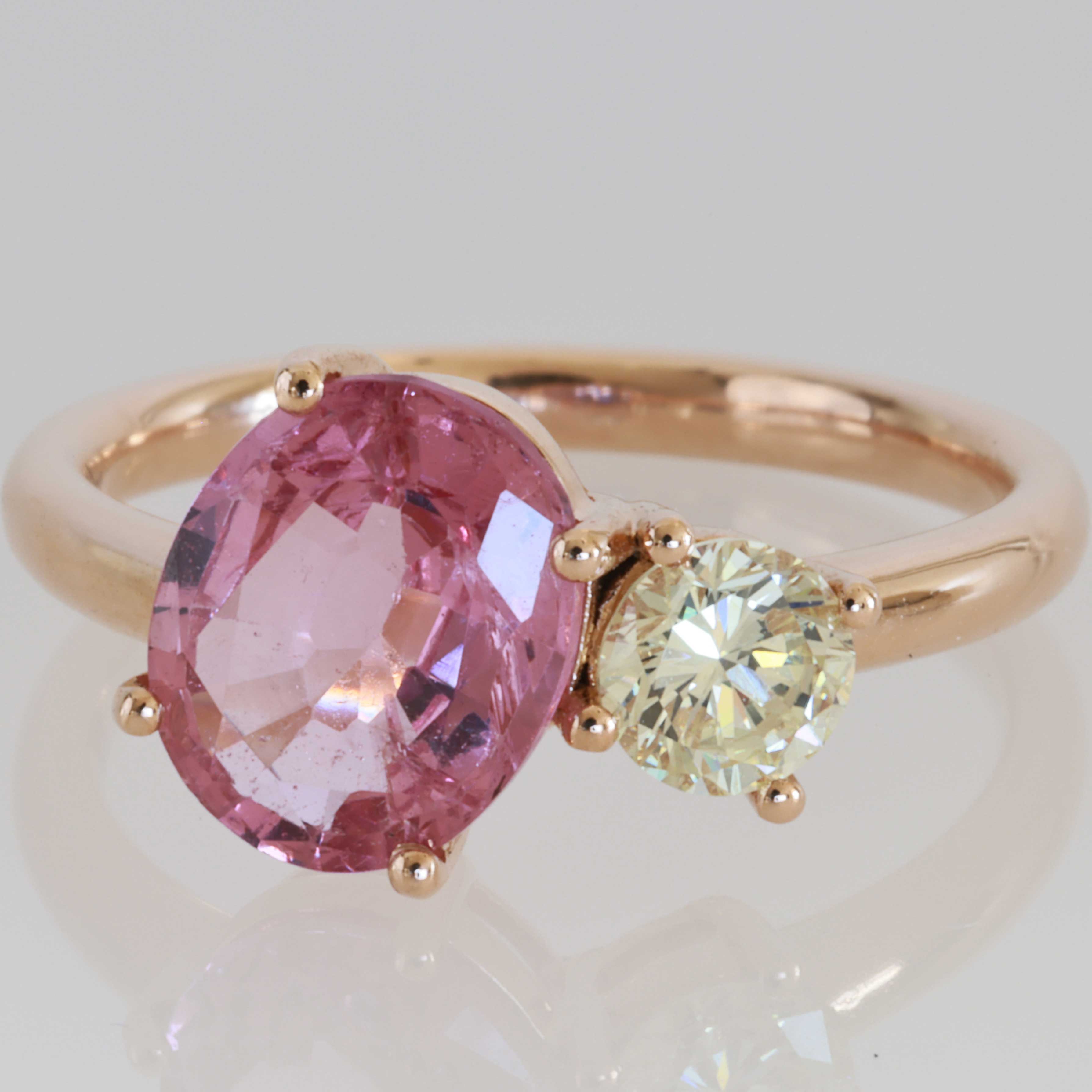 Rosa Spinell Brillant Toi et Moi Ring 750er Rosegold 2.30 0.41 ct zum Kombinieren als Steckring  ideal oder einzeln