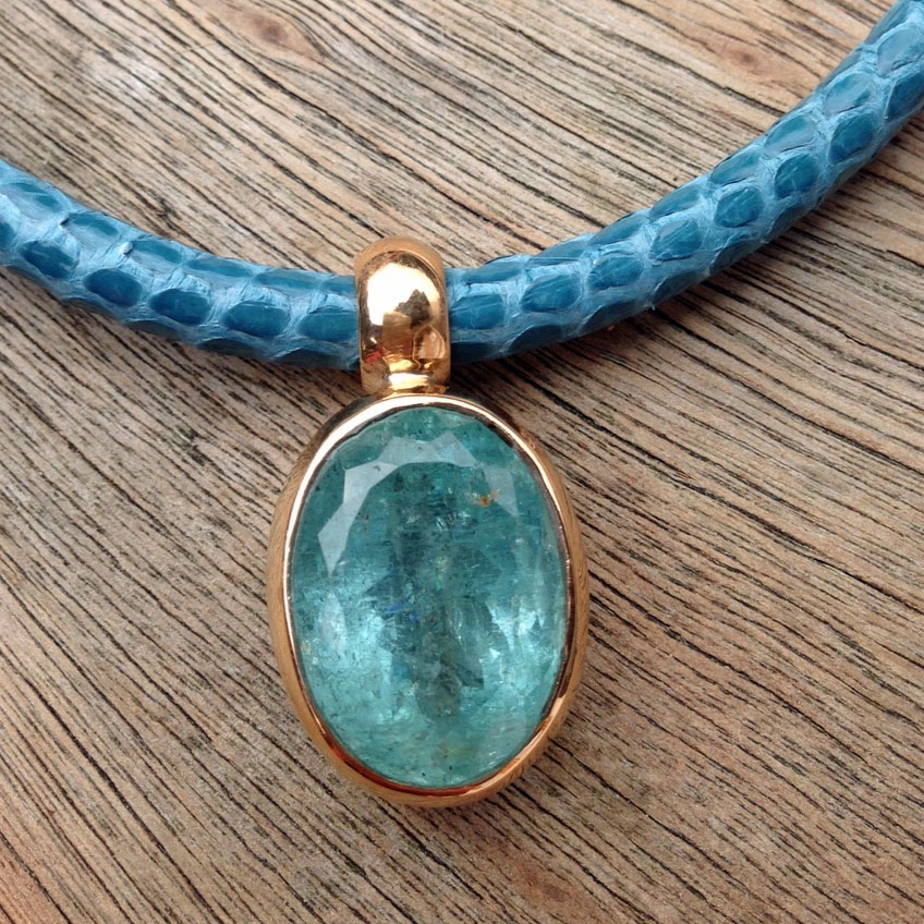 Aquamarin-Anhänger, Silber/rosevergoldet, Handarbeit