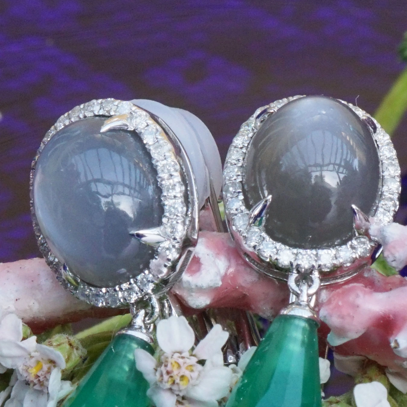 Ohrhänger Brillant Achat Mondstein BALI MOONSHINE 17 ct 750er Gold SW 4.320.-Euro