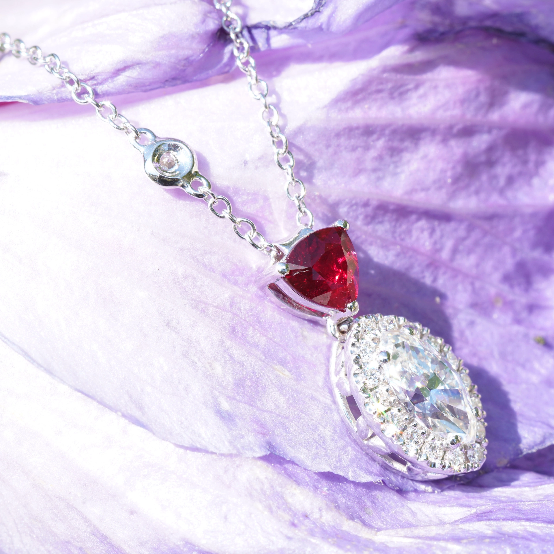 Rubin Diamantmarquise Brillant Anhänger m. Kette 750er Weissgold...pigeonblood Mosambik
