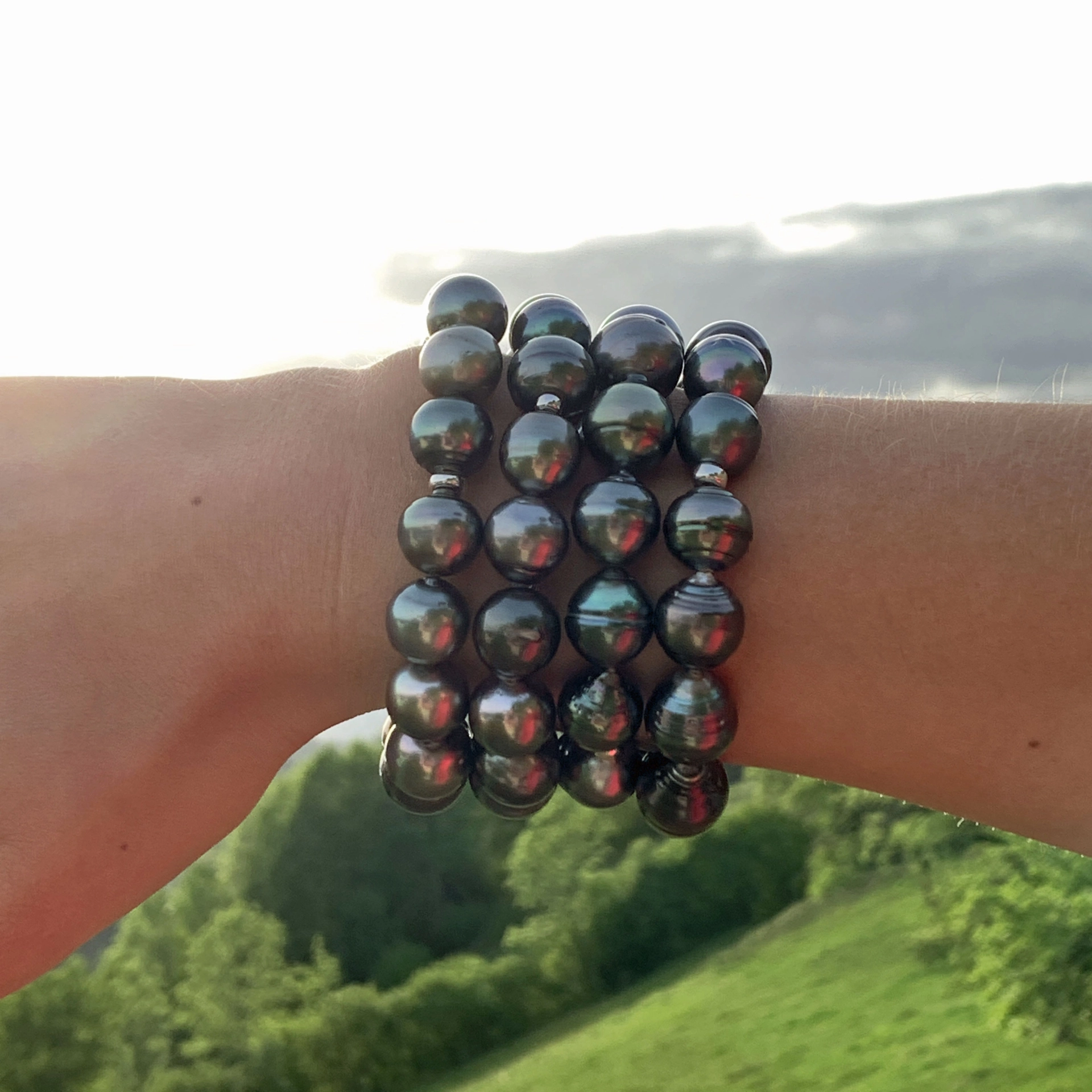 Tahiti Zuchtperl Armband elastisch 12-17 mm barock AA schöner Lüster