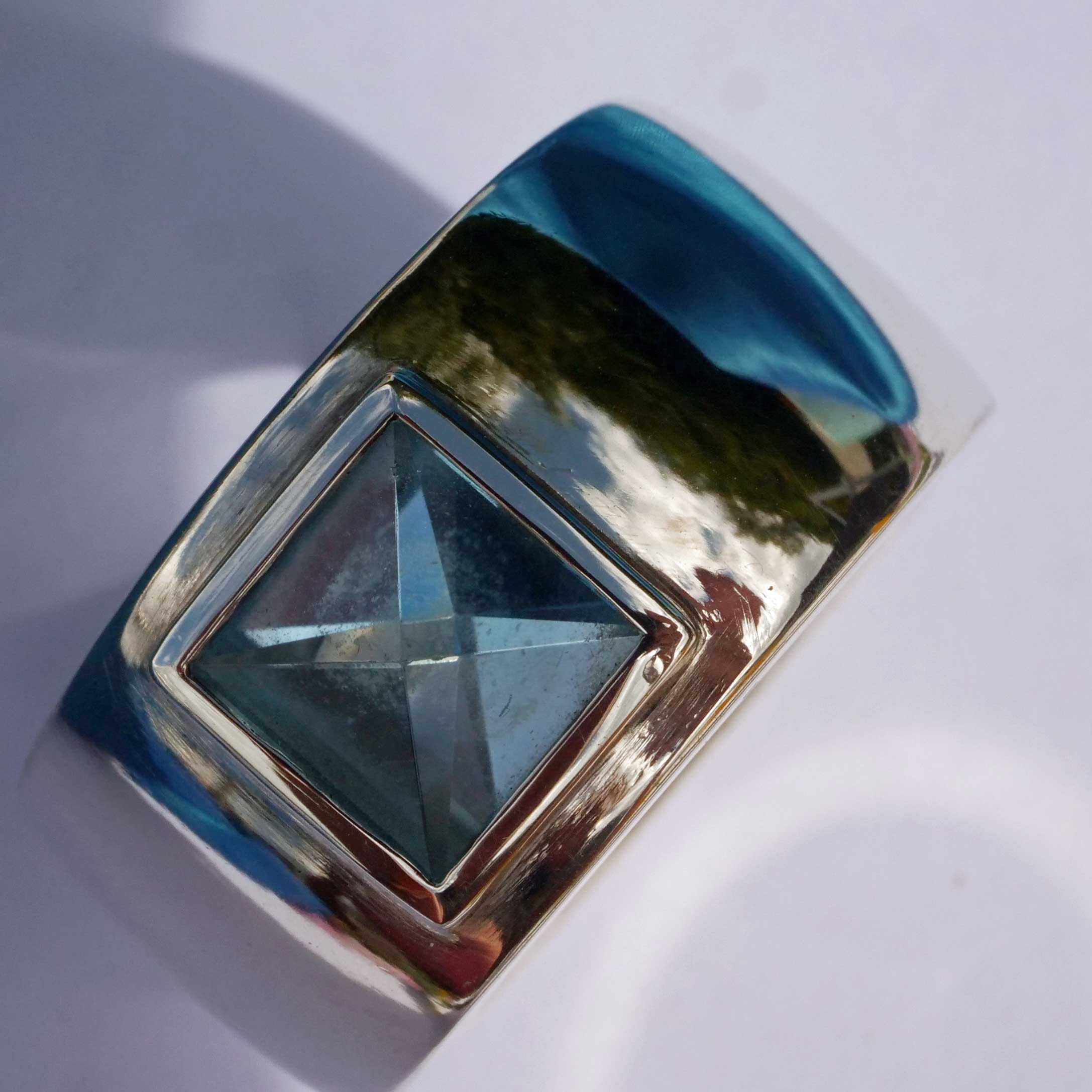 Original Schubart Blautopas Ring Düsseldorf 925er Silber 55 Gramm schwer poliert 